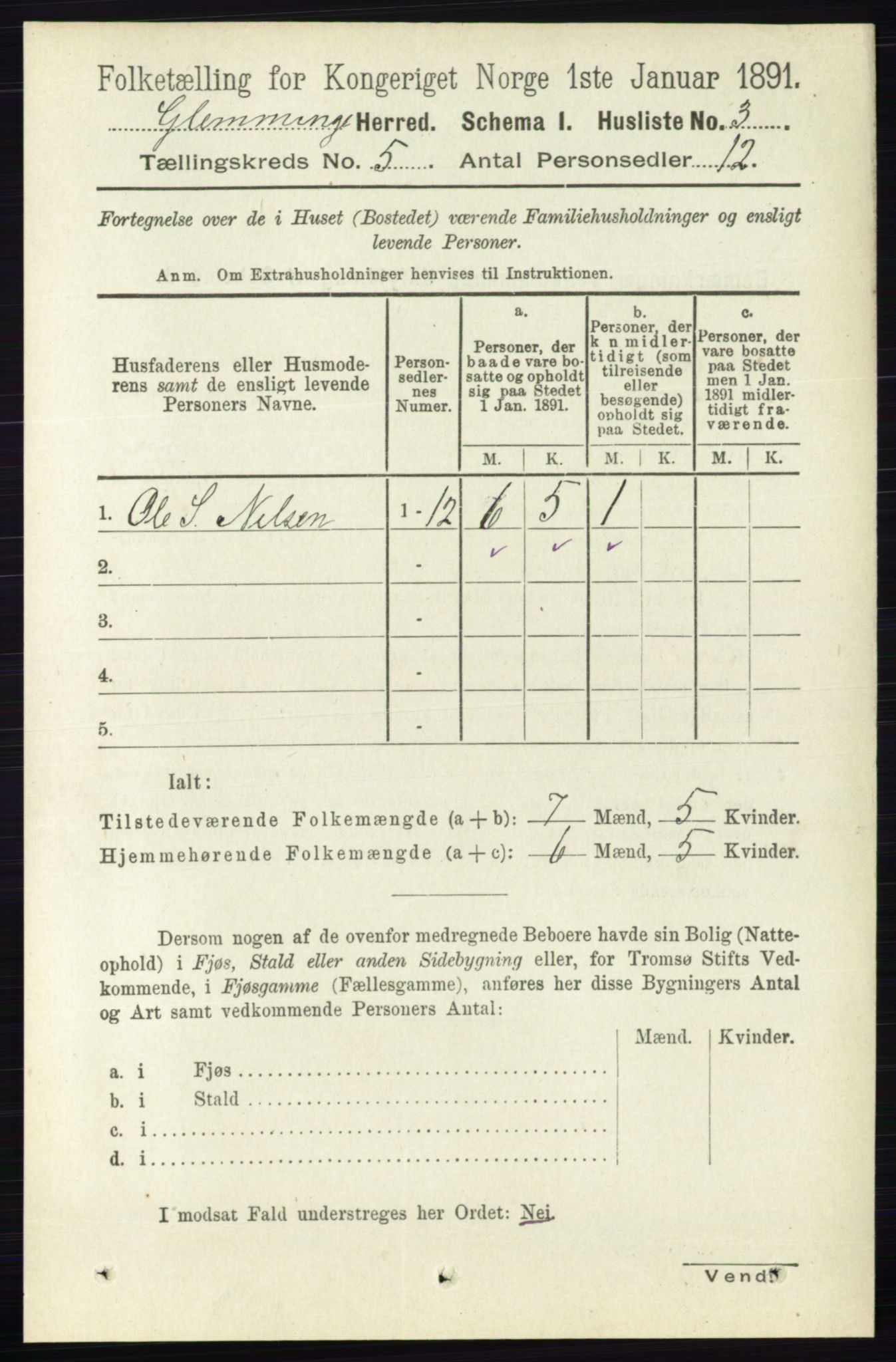 RA, 1891 census for 0132 Glemmen, 1891, p. 5900