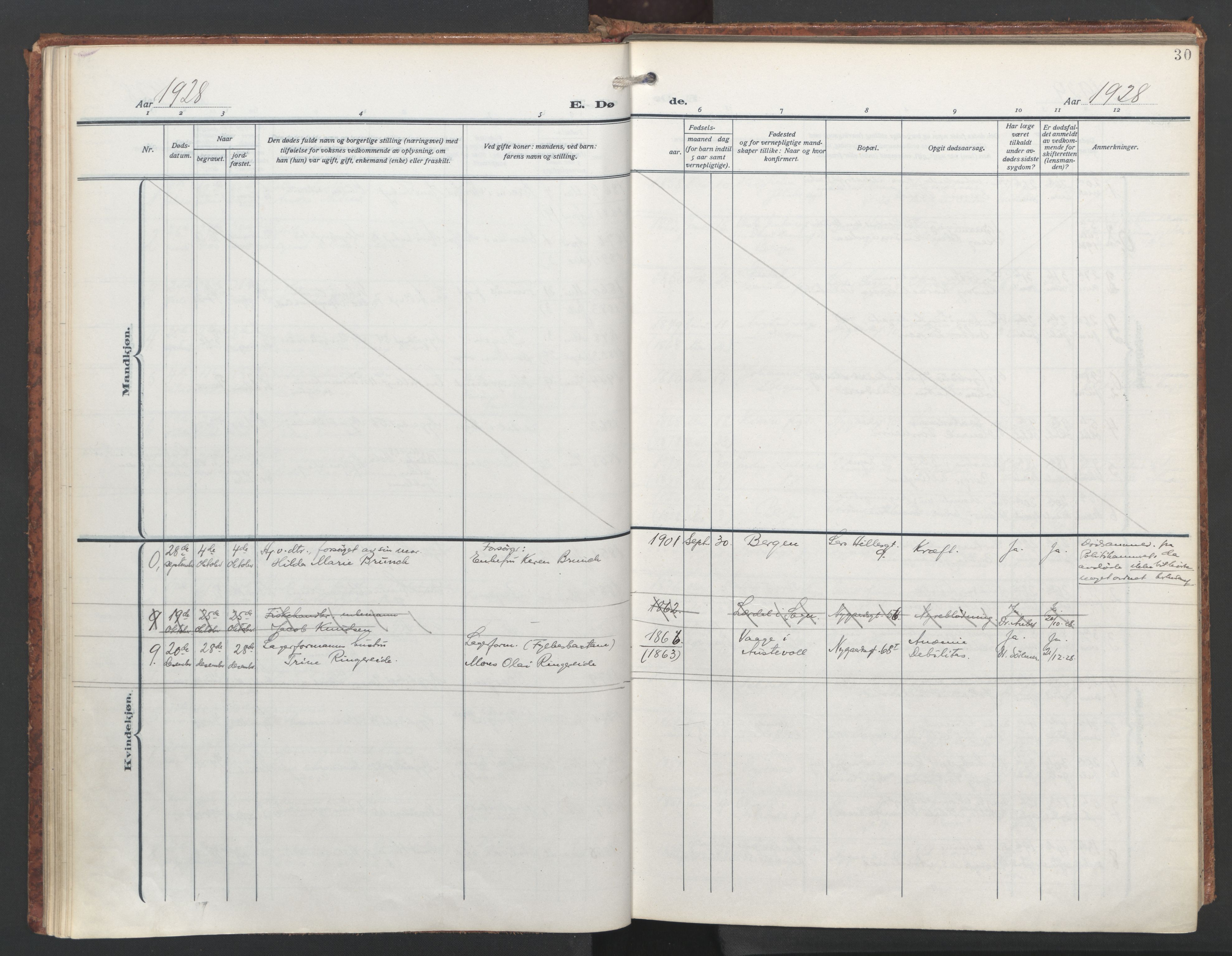 St. Jacob sokneprestembete, AV/SAB-A-78001/H/Haa/L0009: Parish register (official) no. D 1, 1917-1972, p. 30