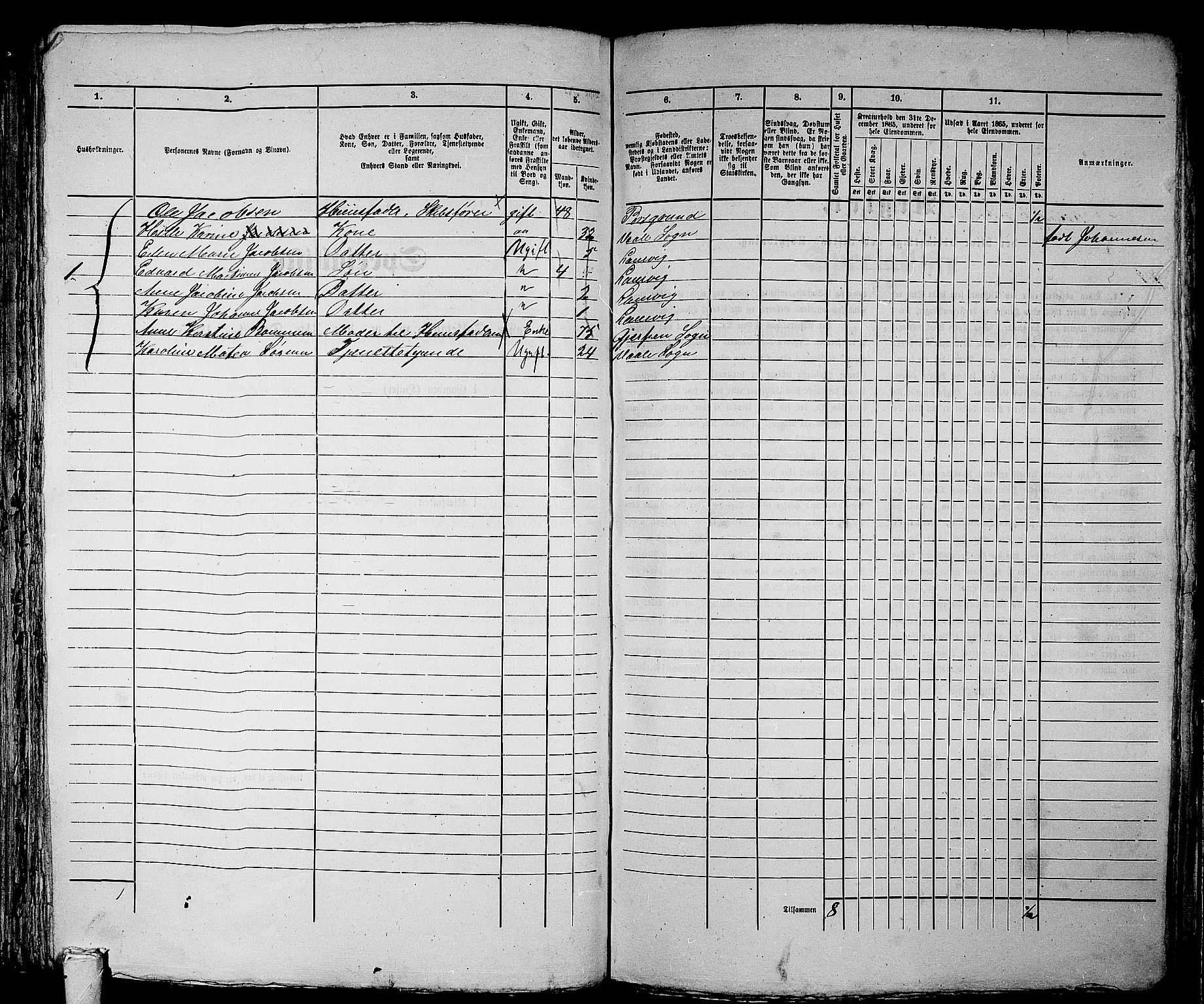 RA, 1865 census for Larvik, 1865, p. 863