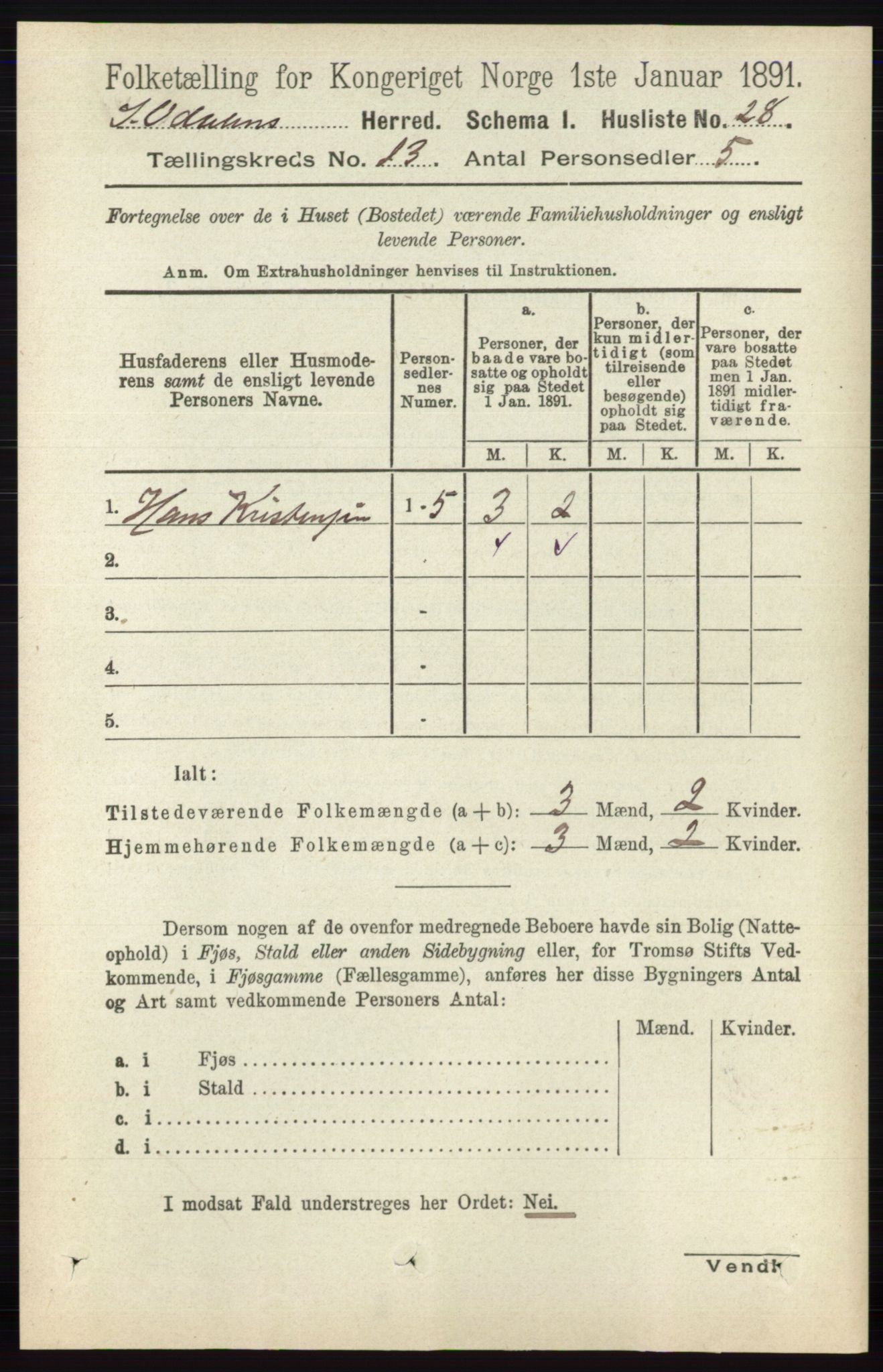 RA, 1891 census for 0419 Sør-Odal, 1891, p. 5534