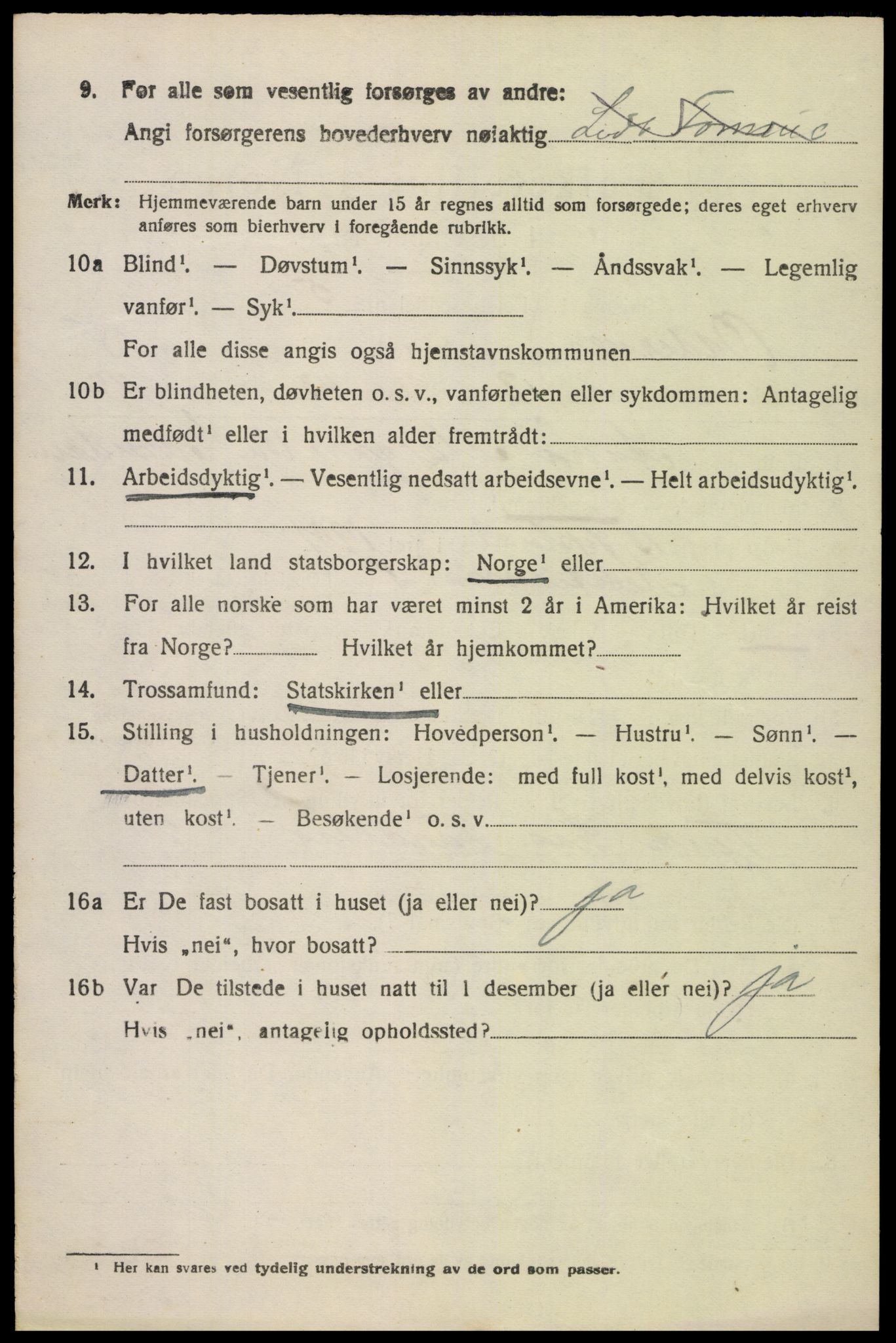 SAK, 1920 census for Oddernes, 1920, p. 9898