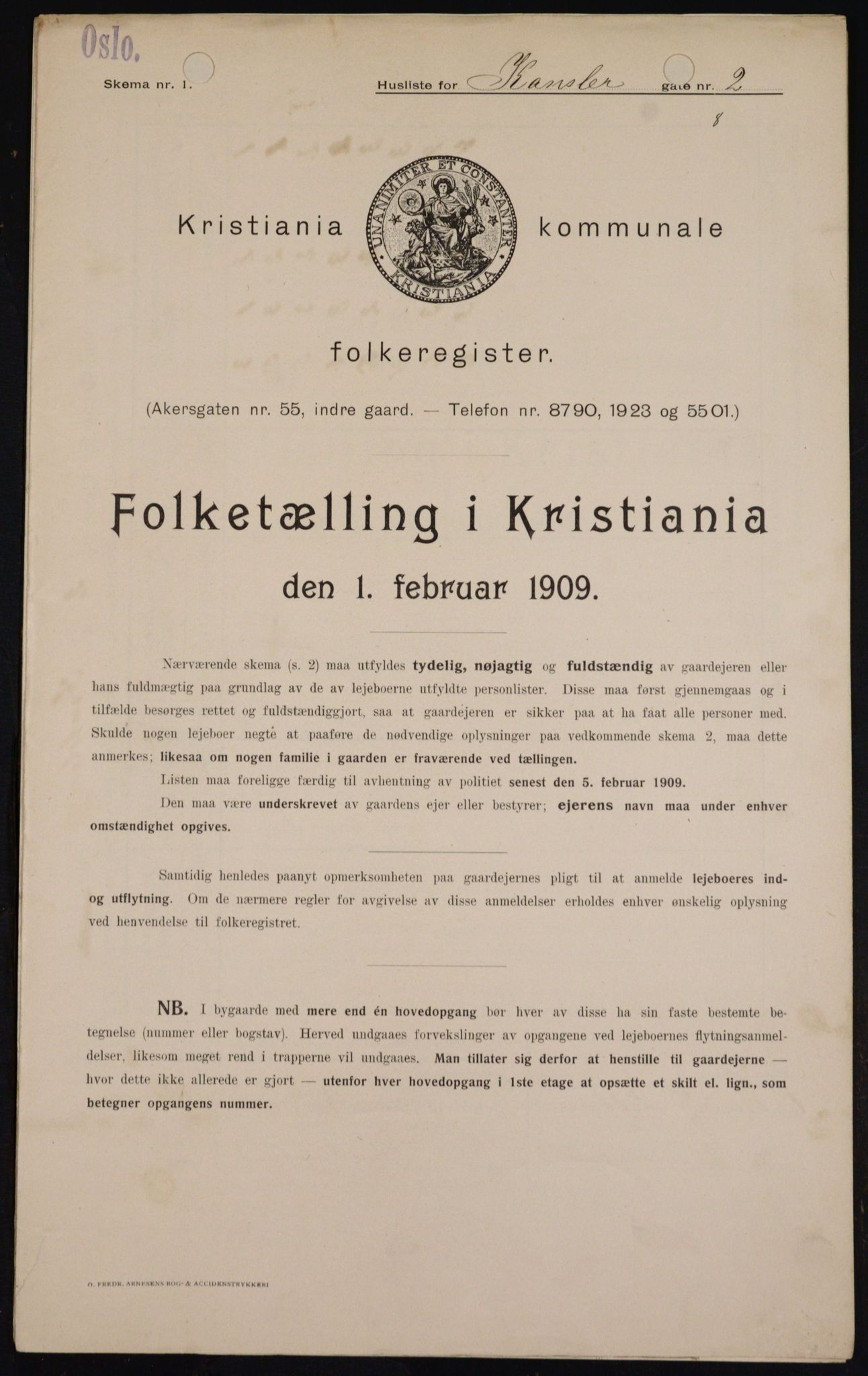 OBA, Municipal Census 1909 for Kristiania, 1909, p. 43854