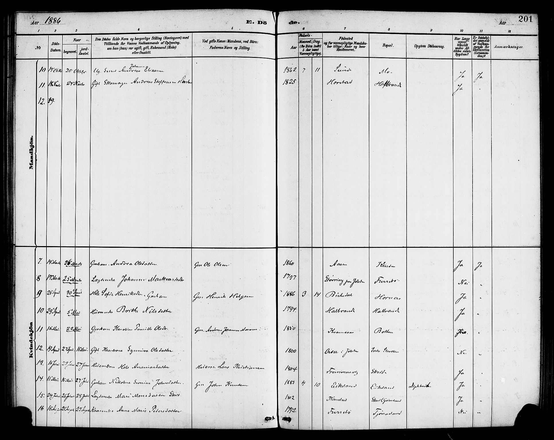 Førde sokneprestembete, AV/SAB-A-79901/H/Haa/Haab/L0001: Parish register (official) no. B 1, 1880-1898, p. 201