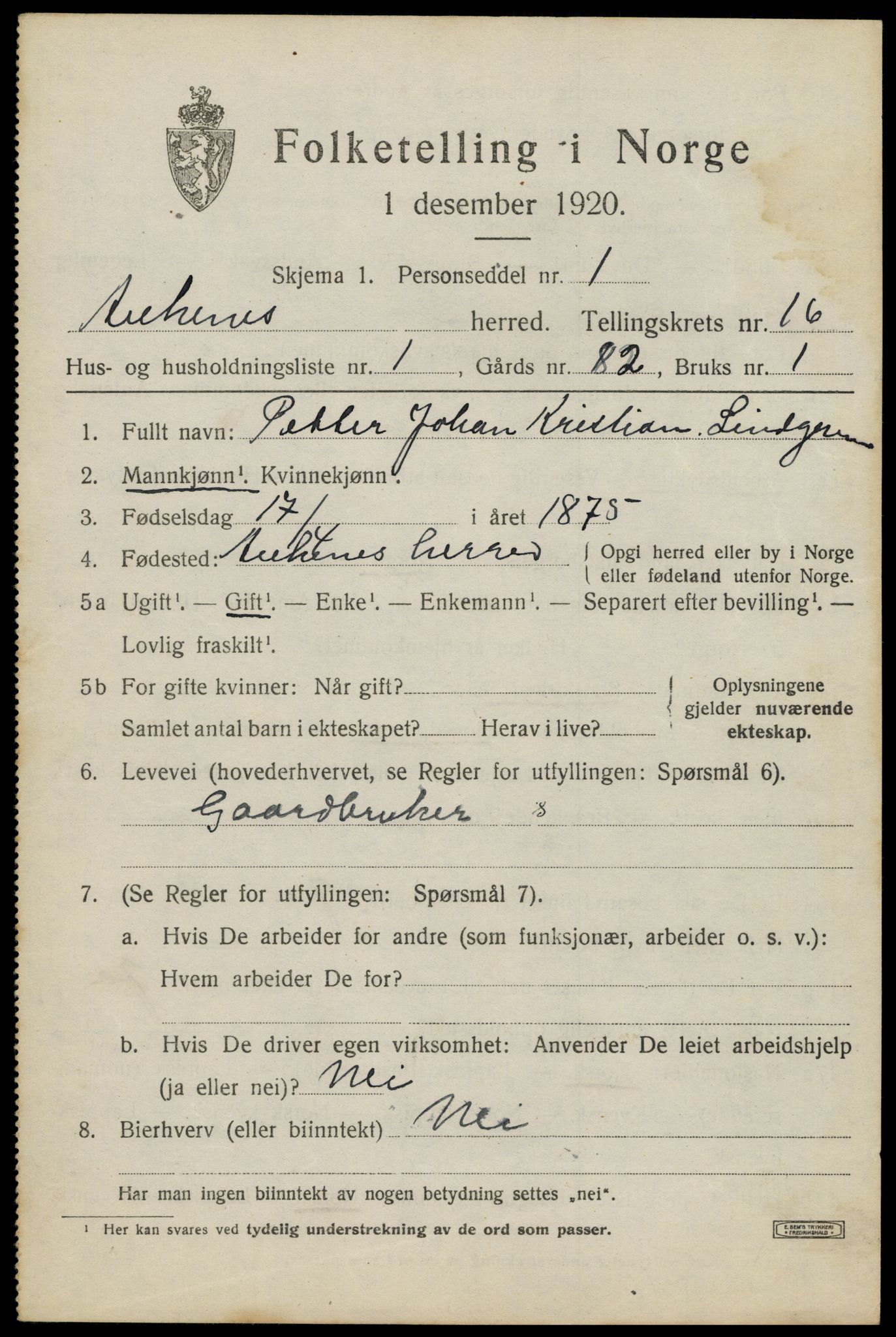 SAT, 1920 census for Ankenes, 1920, p. 7395