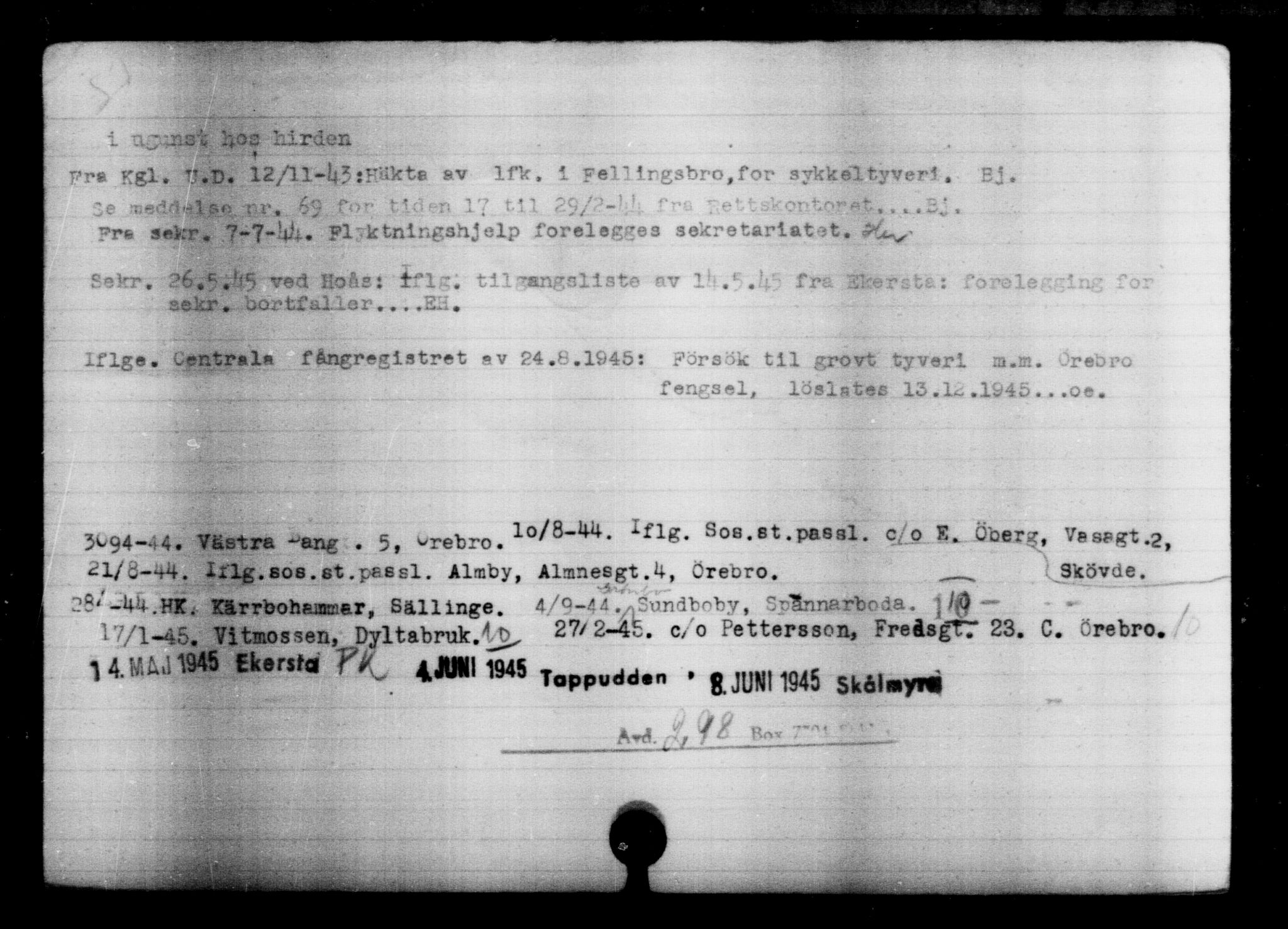 Utenriksstasjonene, Legasjonen i Stockholm, Flyktningkontoret, AV/RA-S-6753/V/Va/L0004: Kjesäterkartoteket, flyktninger med registreringsnr. 3496-6610, 1940-1945, p. 2303