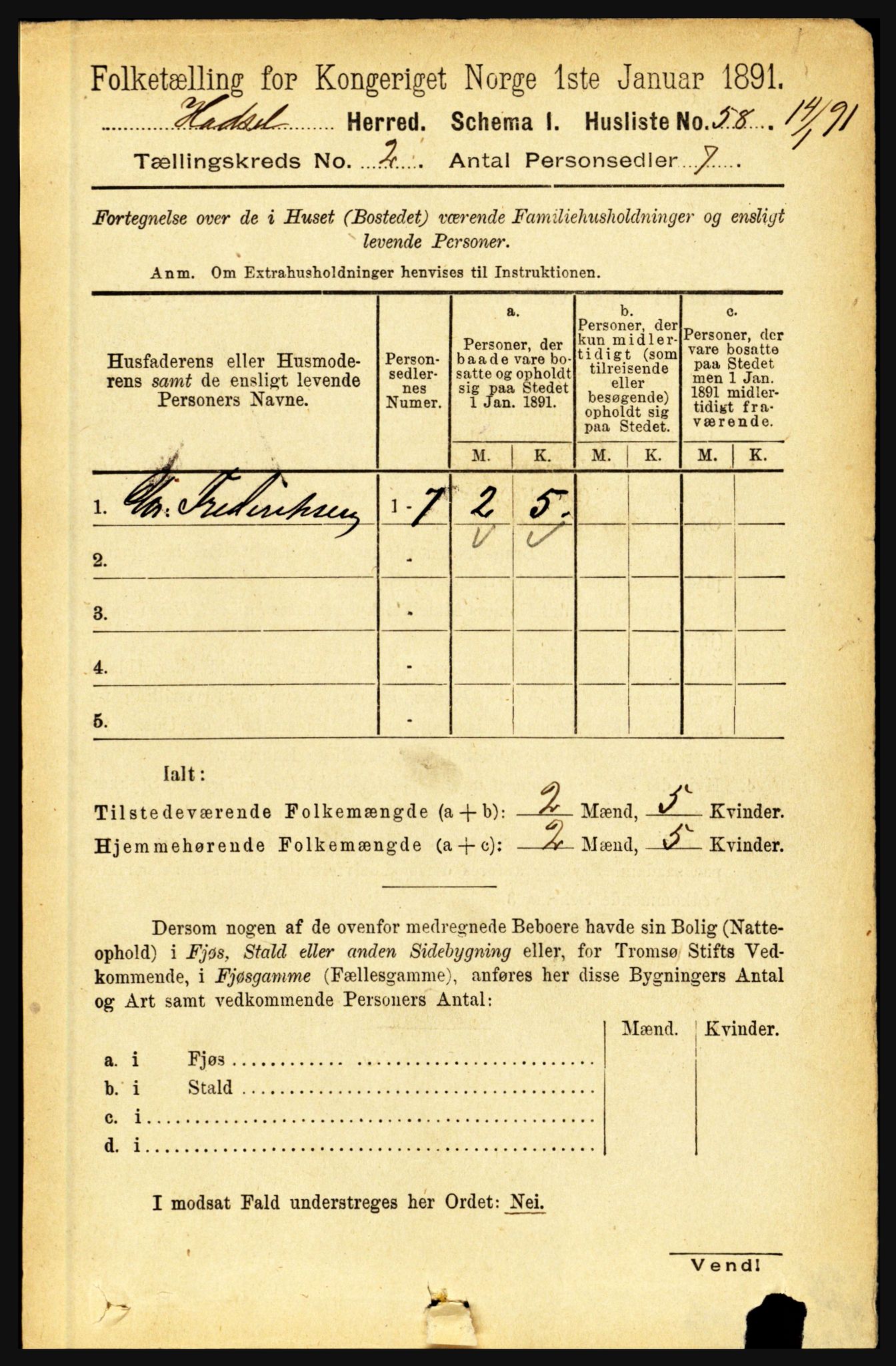 RA, 1891 census for 1866 Hadsel, 1891, p. 652