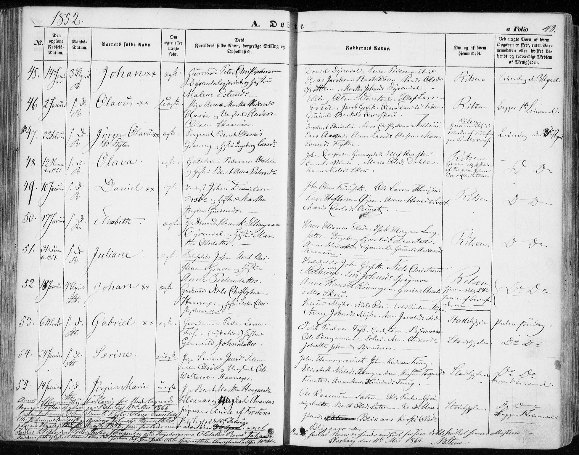 Ministerialprotokoller, klokkerbøker og fødselsregistre - Sør-Trøndelag, AV/SAT-A-1456/646/L0611: Parish register (official) no. 646A09, 1848-1857, p. 48