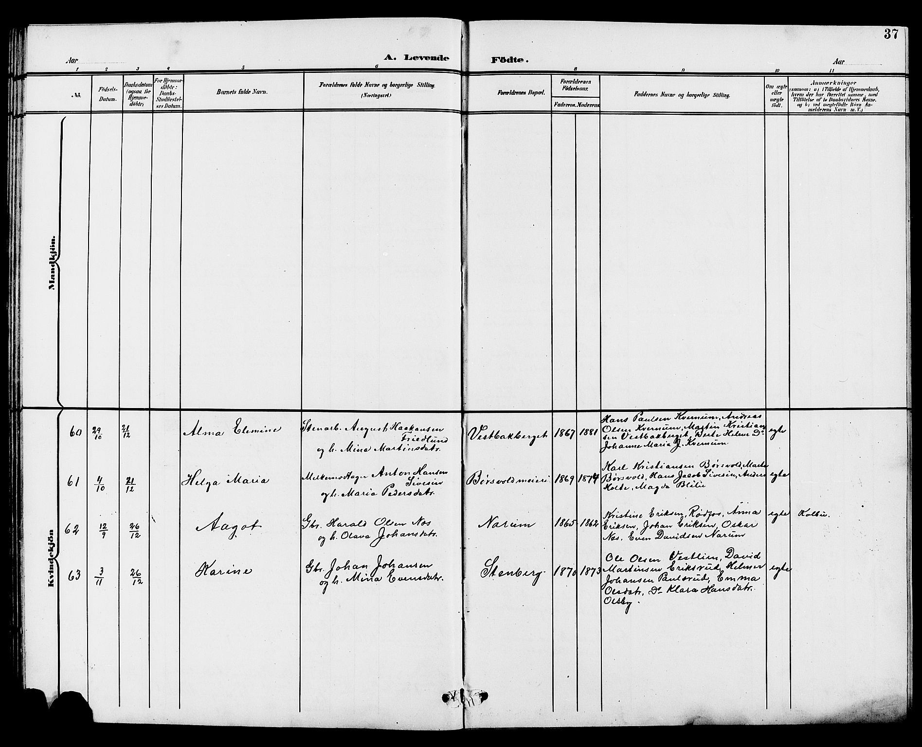 Vestre Toten prestekontor, SAH/PREST-108/H/Ha/Hab/L0010: Parish register (copy) no. 10, 1900-1912, p. 37