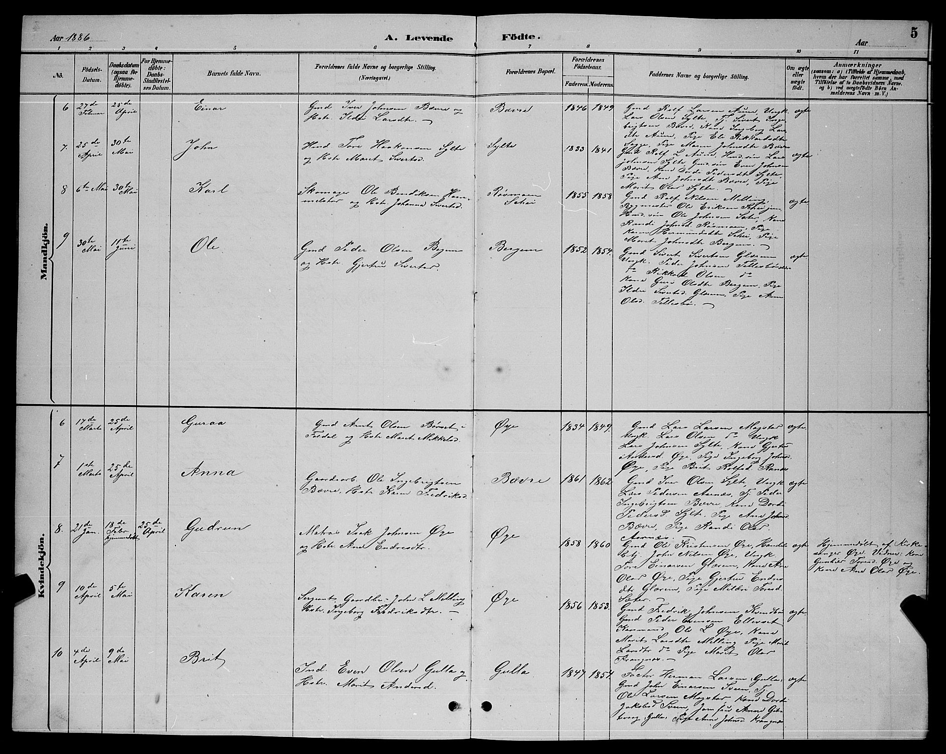 Ministerialprotokoller, klokkerbøker og fødselsregistre - Møre og Romsdal, AV/SAT-A-1454/595/L1052: Parish register (copy) no. 595C04, 1885-1900, p. 5