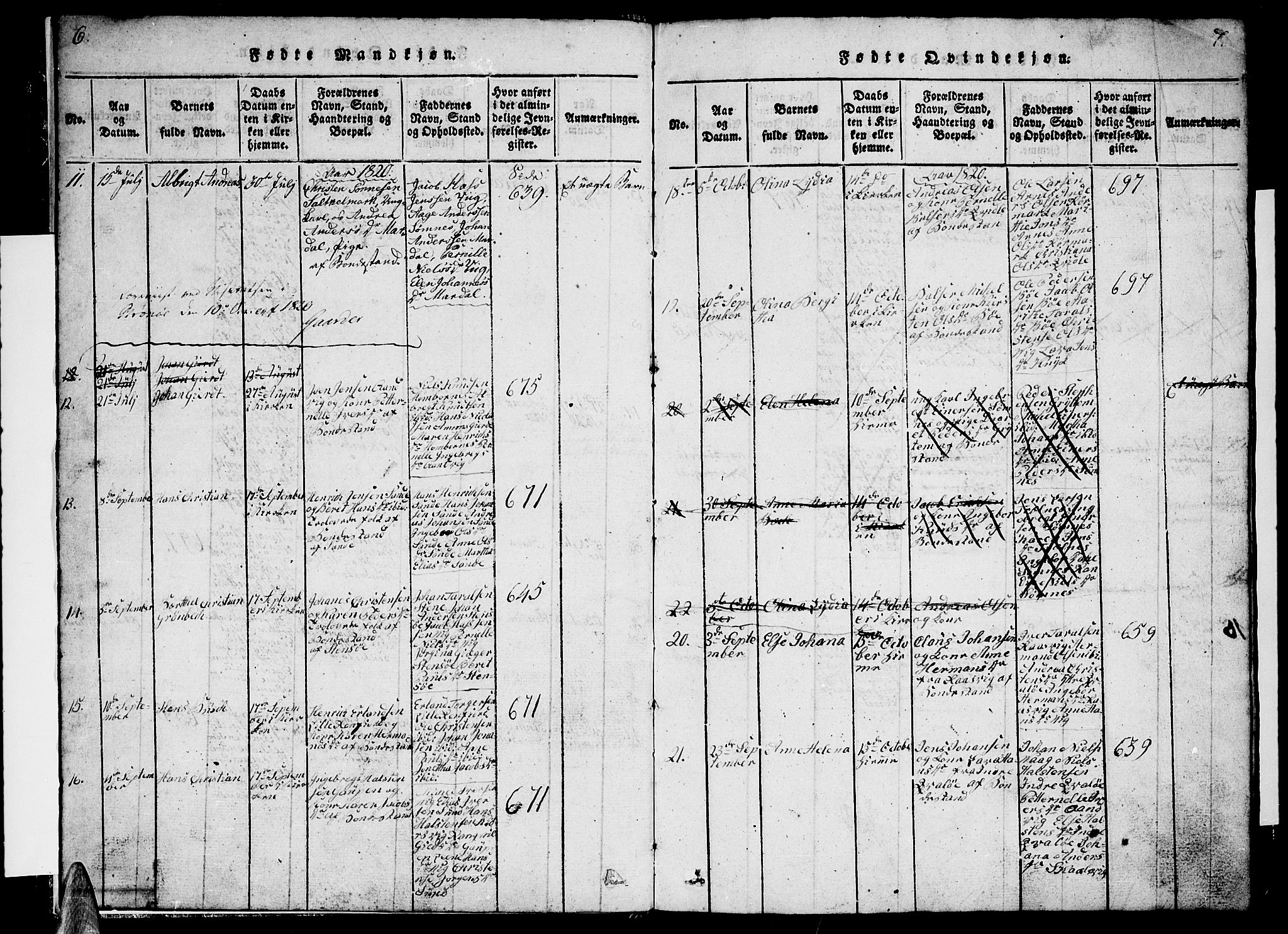 Ministerialprotokoller, klokkerbøker og fødselsregistre - Nordland, AV/SAT-A-1459/812/L0186: Parish register (copy) no. 812C04, 1820-1849, p. 6-7