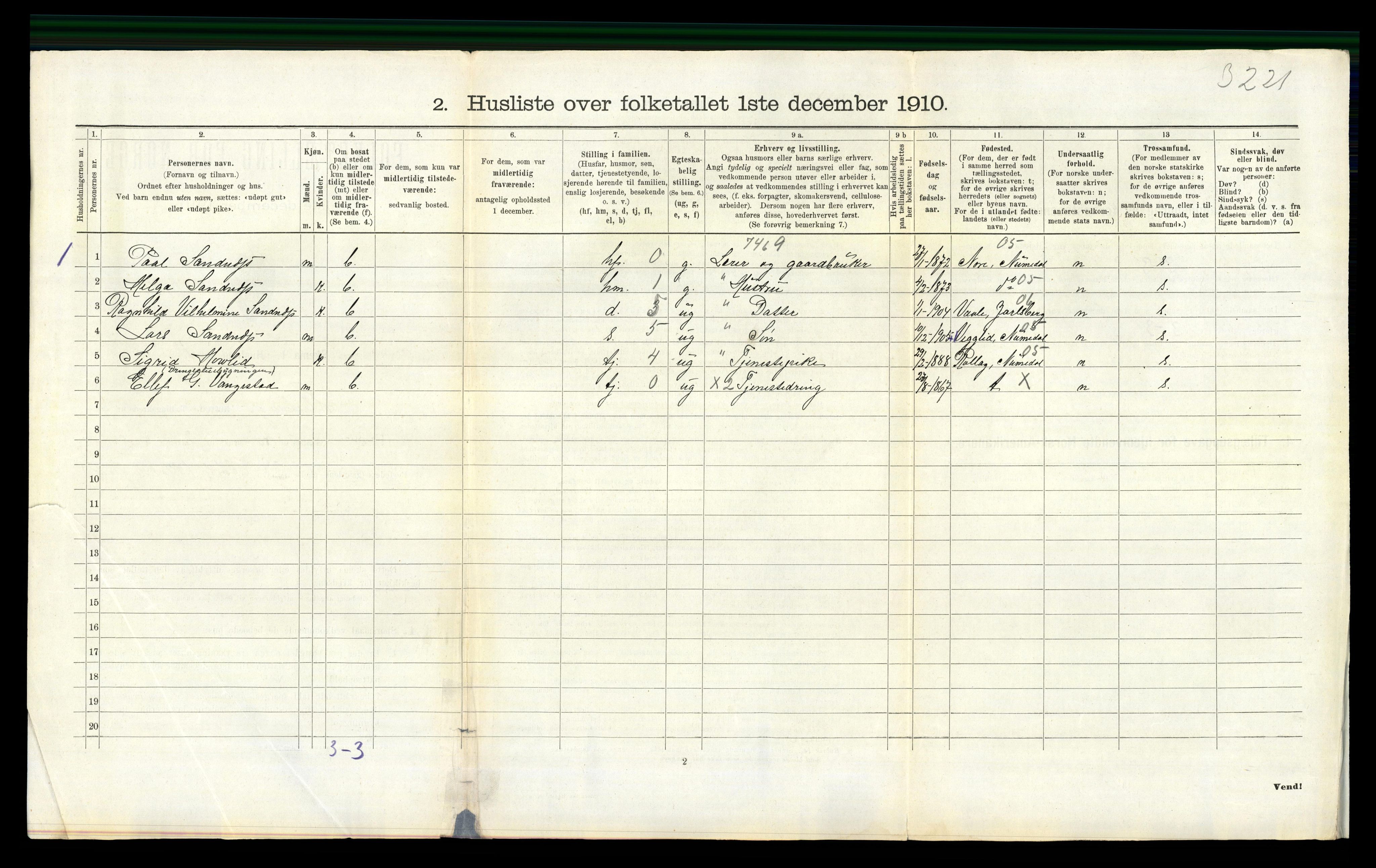 RA, 1910 census for Flesberg, 1910, p. 428