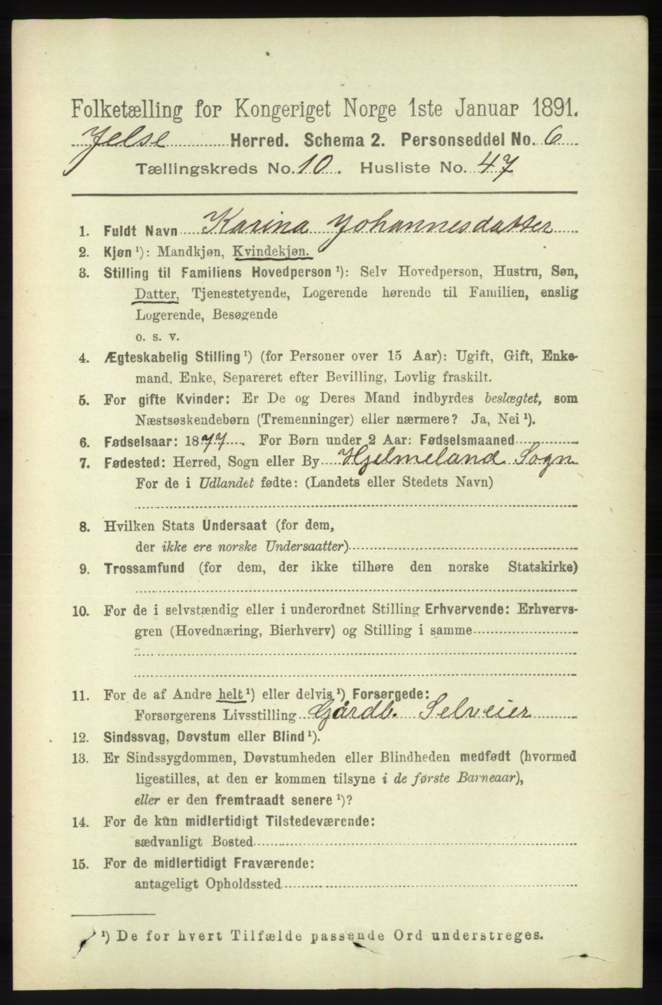 RA, 1891 census for 1138 Jelsa, 1891, p. 2697