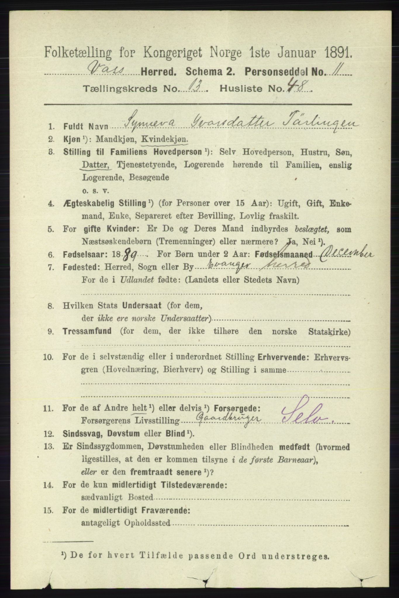 RA, 1891 census for 1235 Voss, 1891, p. 7175