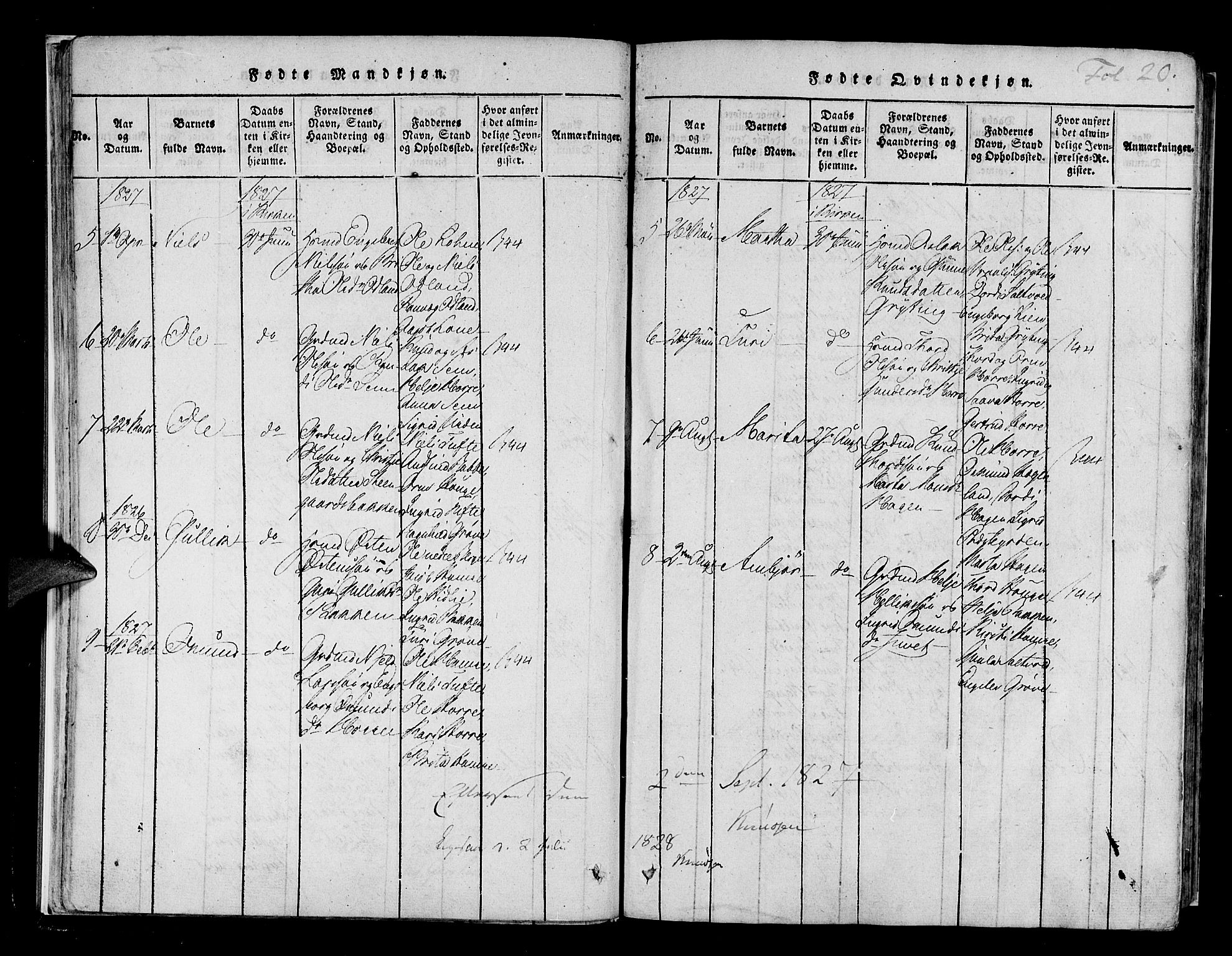 Røldal sokneprestembete, AV/SAB-A-100247: Parish register (official) no. A 2, 1817-1856, p. 20