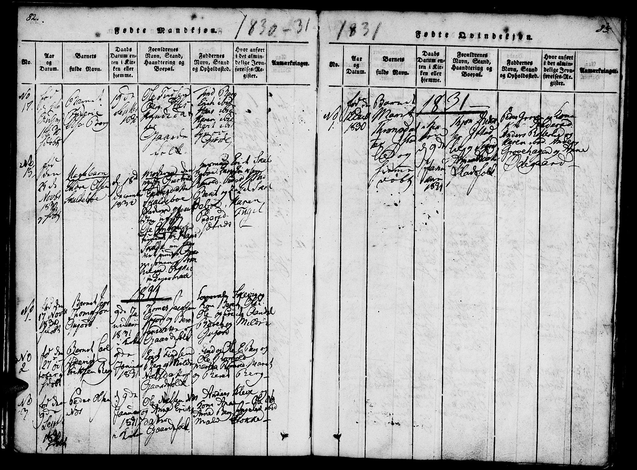 Ministerialprotokoller, klokkerbøker og fødselsregistre - Møre og Romsdal, SAT/A-1454/557/L0679: Parish register (official) no. 557A01, 1818-1843, p. 82-83