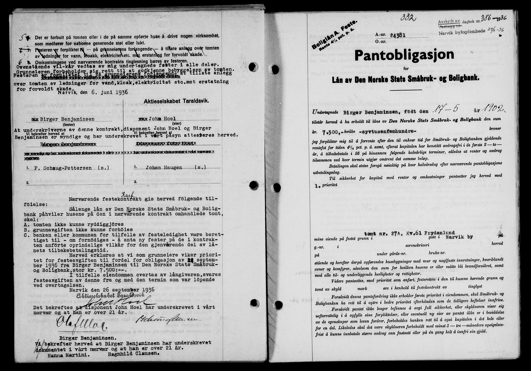 Narvik sorenskriveri, SAT/A-0002/1/2/2C/2Ca/L0011: Mortgage book no. 14, 1935-1937, Deed date: 29.09.1936
