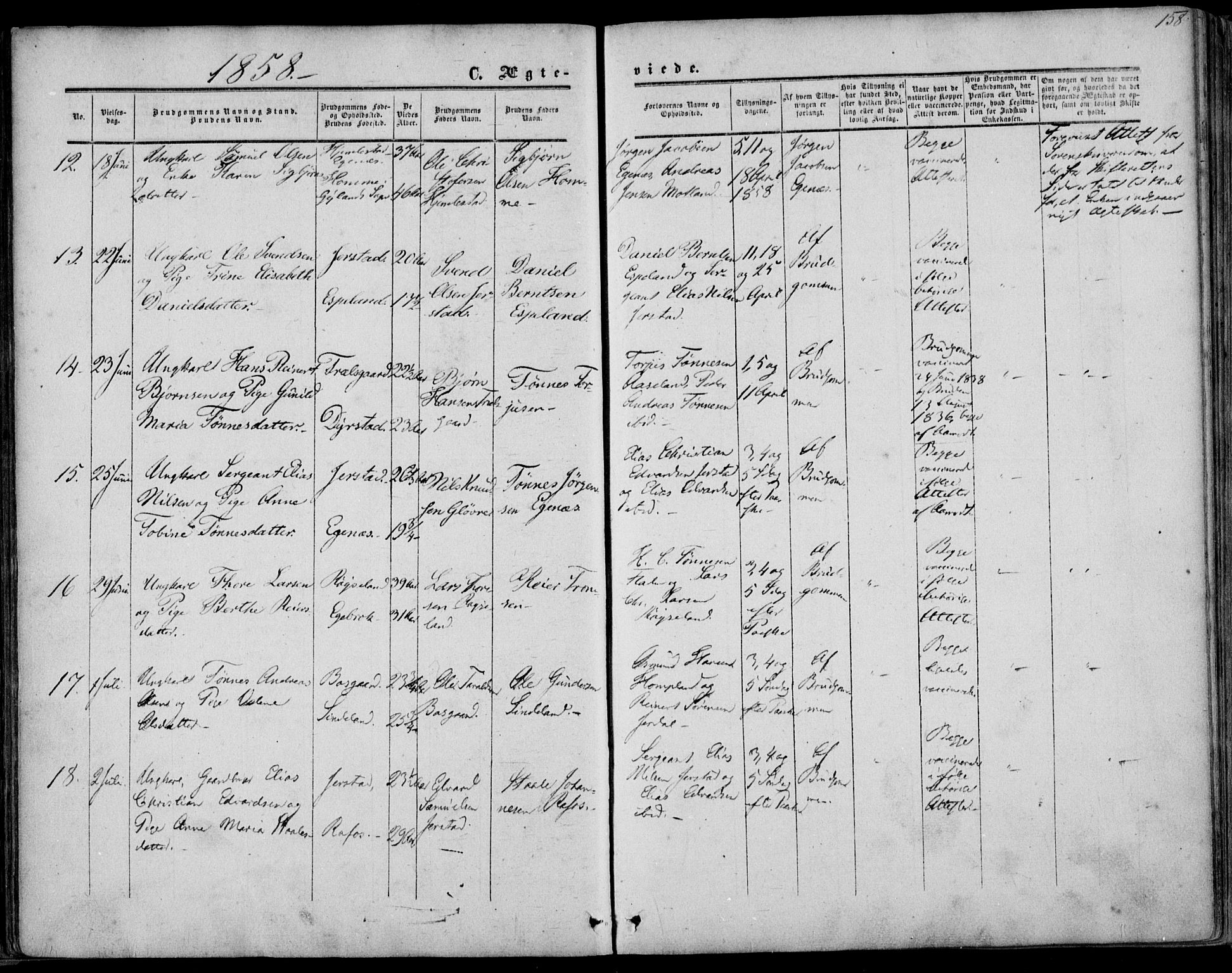 Kvinesdal sokneprestkontor, AV/SAK-1111-0026/F/Fa/Fab/L0006: Parish register (official) no. A 6, 1857-1869, p. 158