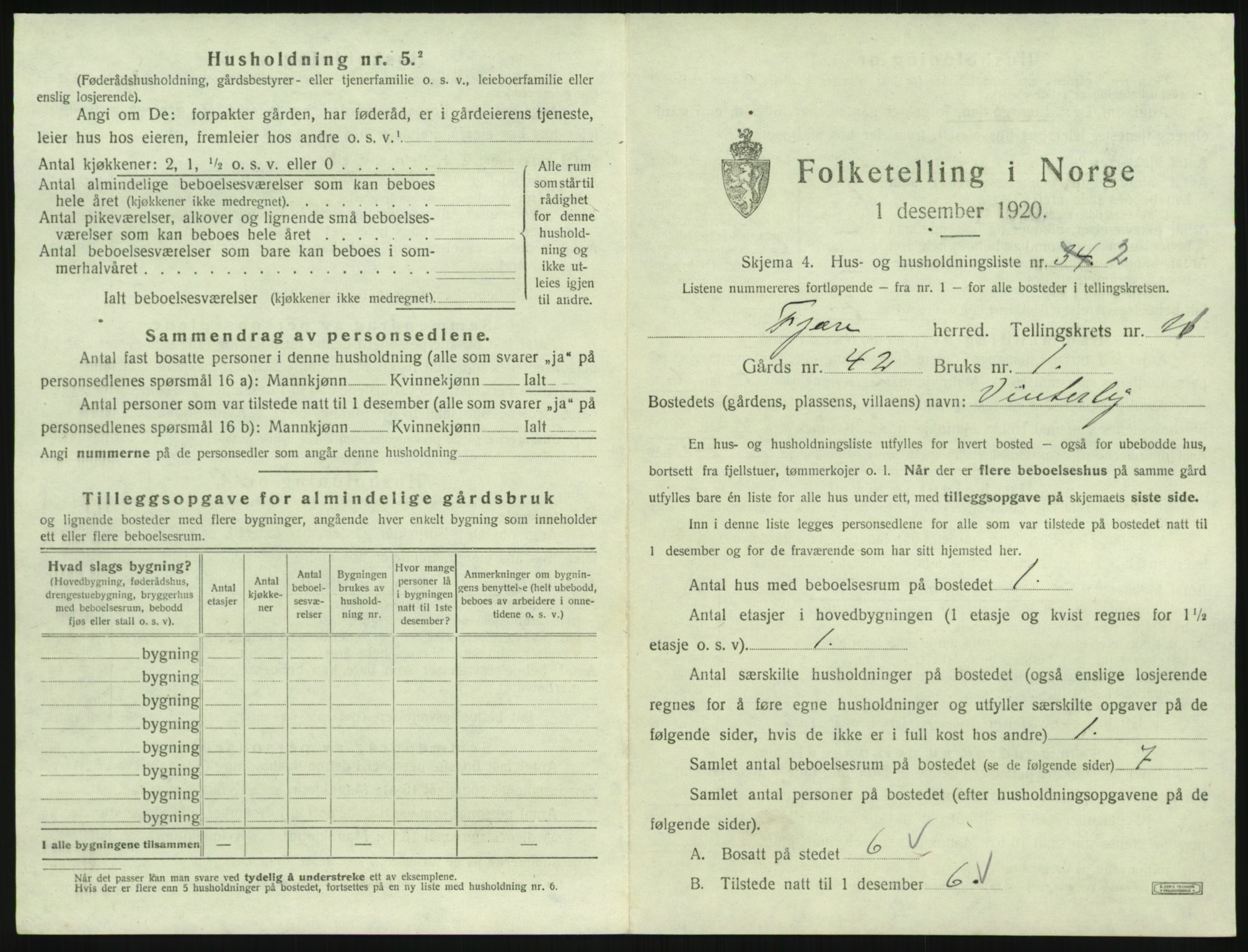 SAK, 1920 census for Fjære, 1920, p. 1967