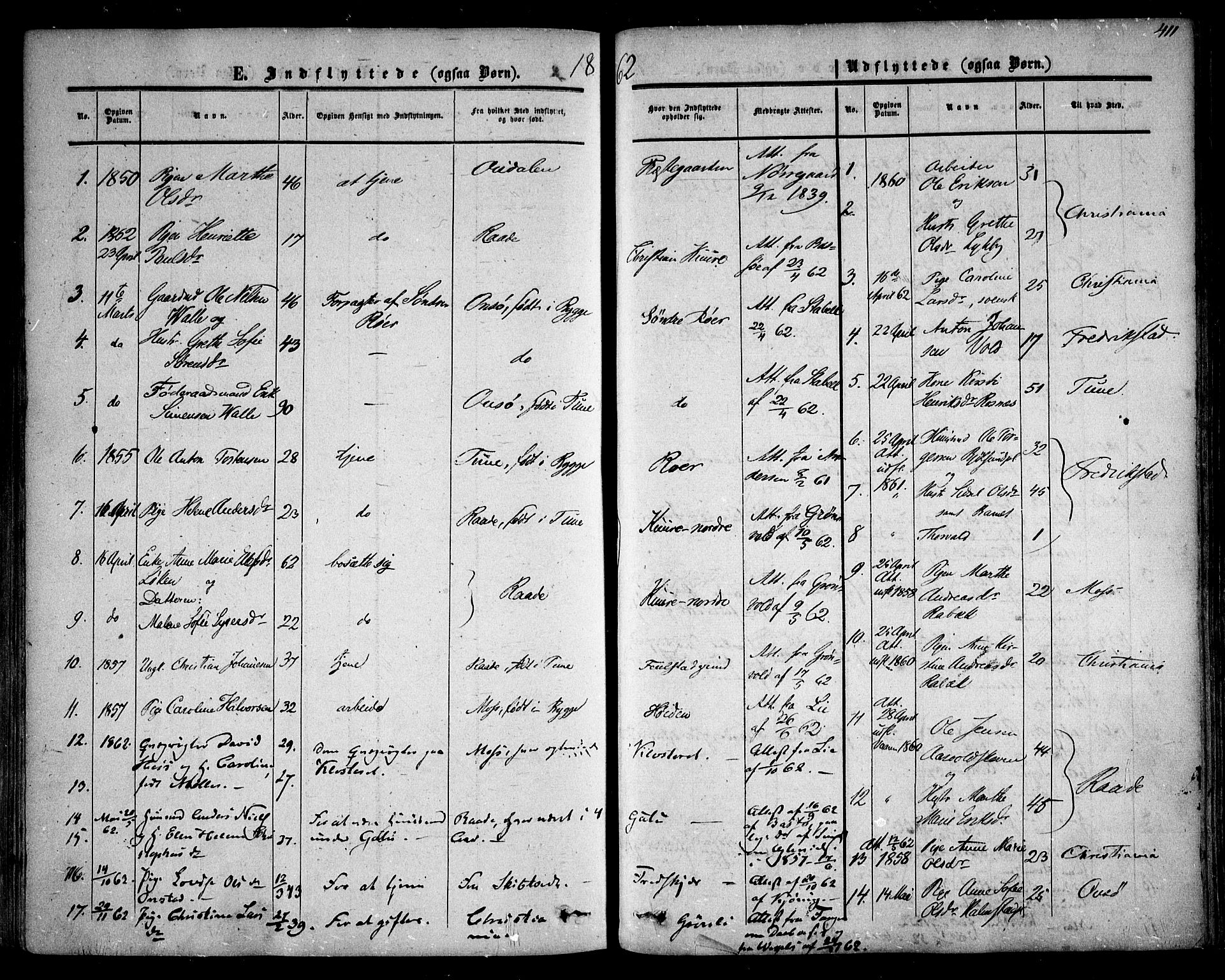 Rygge prestekontor Kirkebøker, SAO/A-10084b/F/Fa/L0005: Parish register (official) no. 5, 1852-1871, p. 411