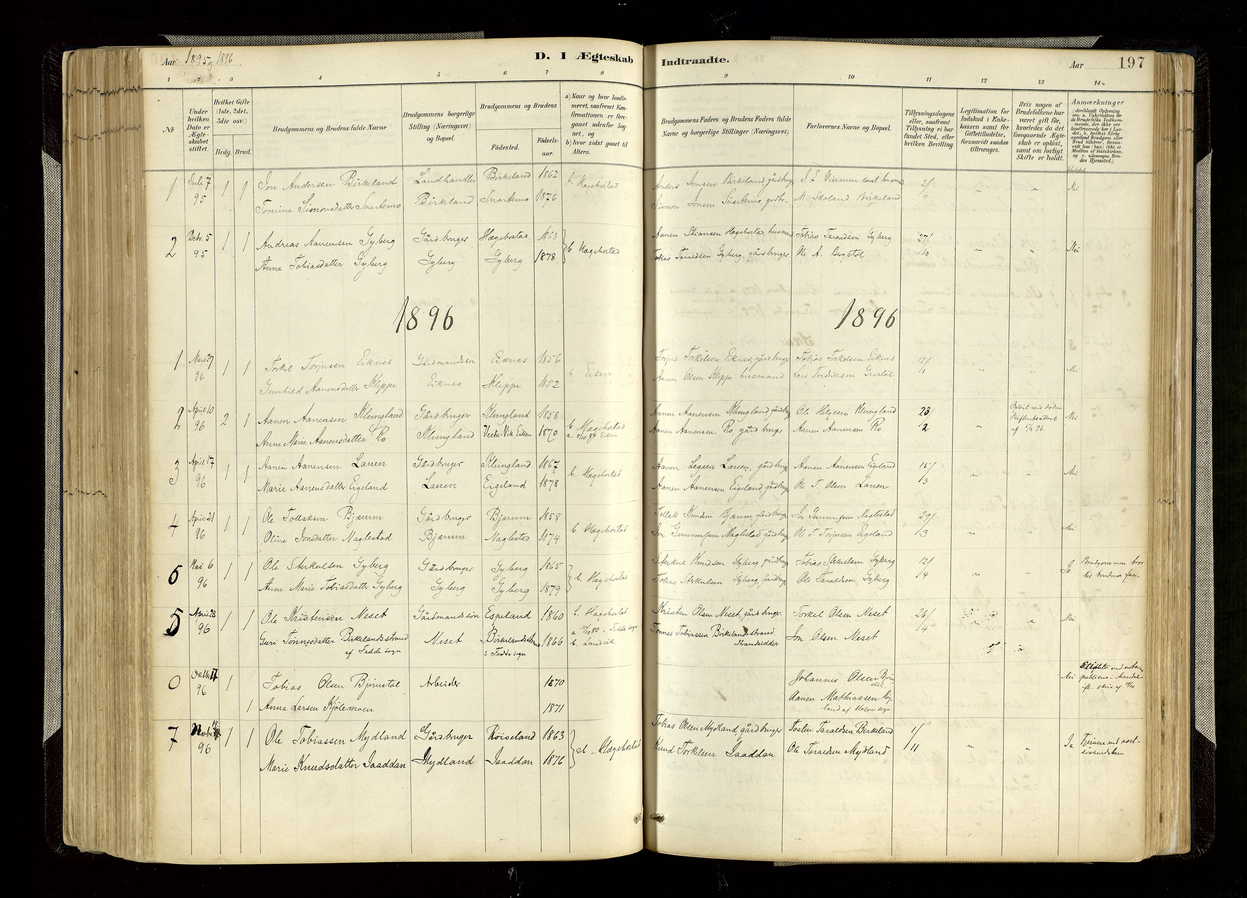 Hægebostad sokneprestkontor, AV/SAK-1111-0024/F/Fa/Faa/L0006: Parish register (official) no. A 6, 1887-1929, p. 197