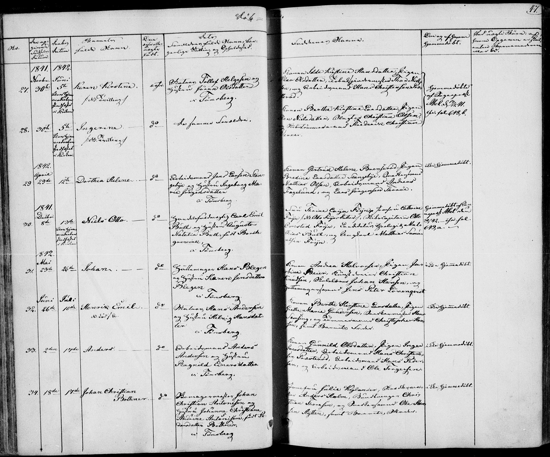 Tønsberg kirkebøker, AV/SAKO-A-330/F/Fa/L0006: Parish register (official) no. I 6, 1836-1844, p. 47