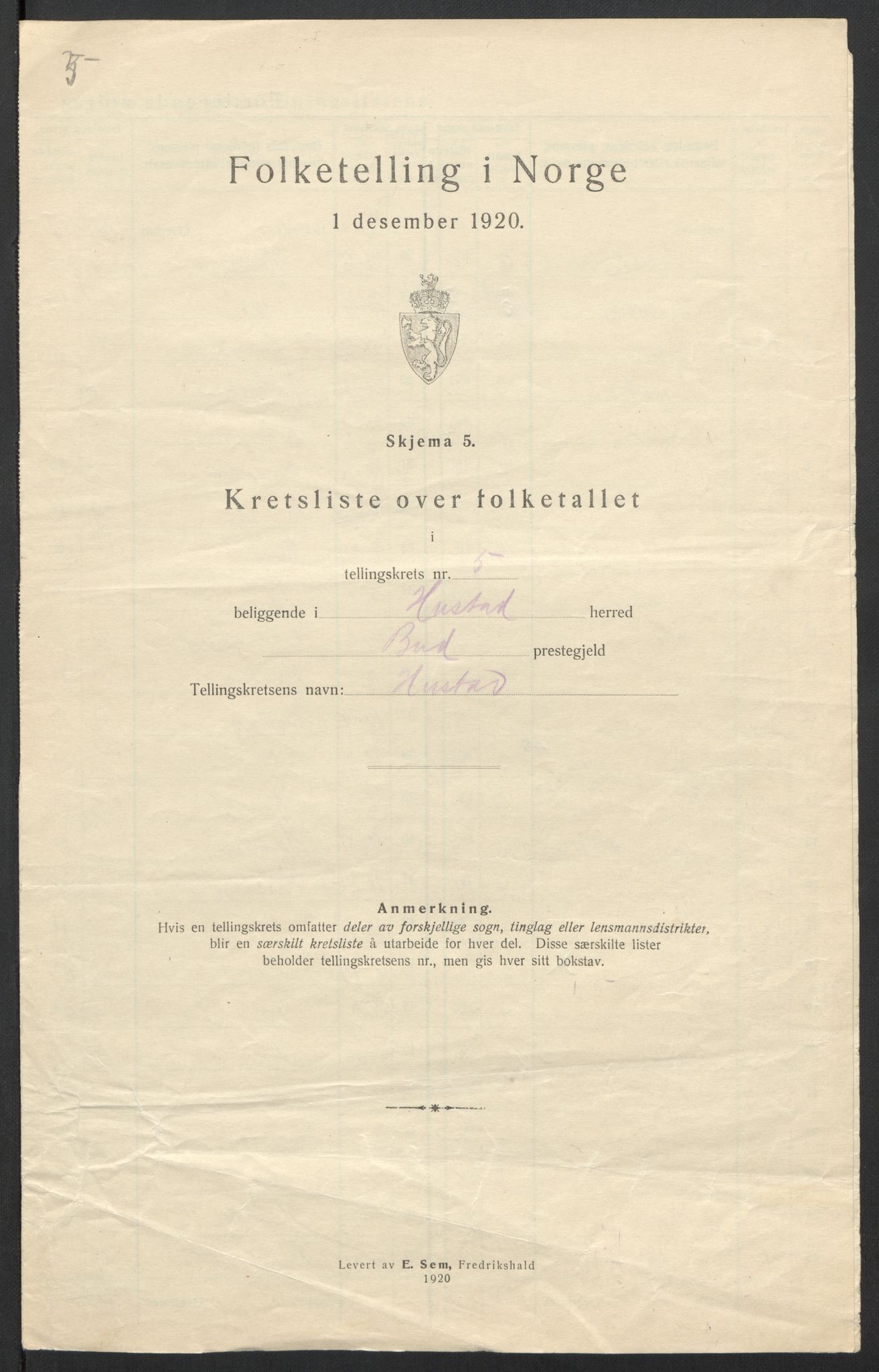 SAT, 1920 census for Hustad, 1920, p. 18