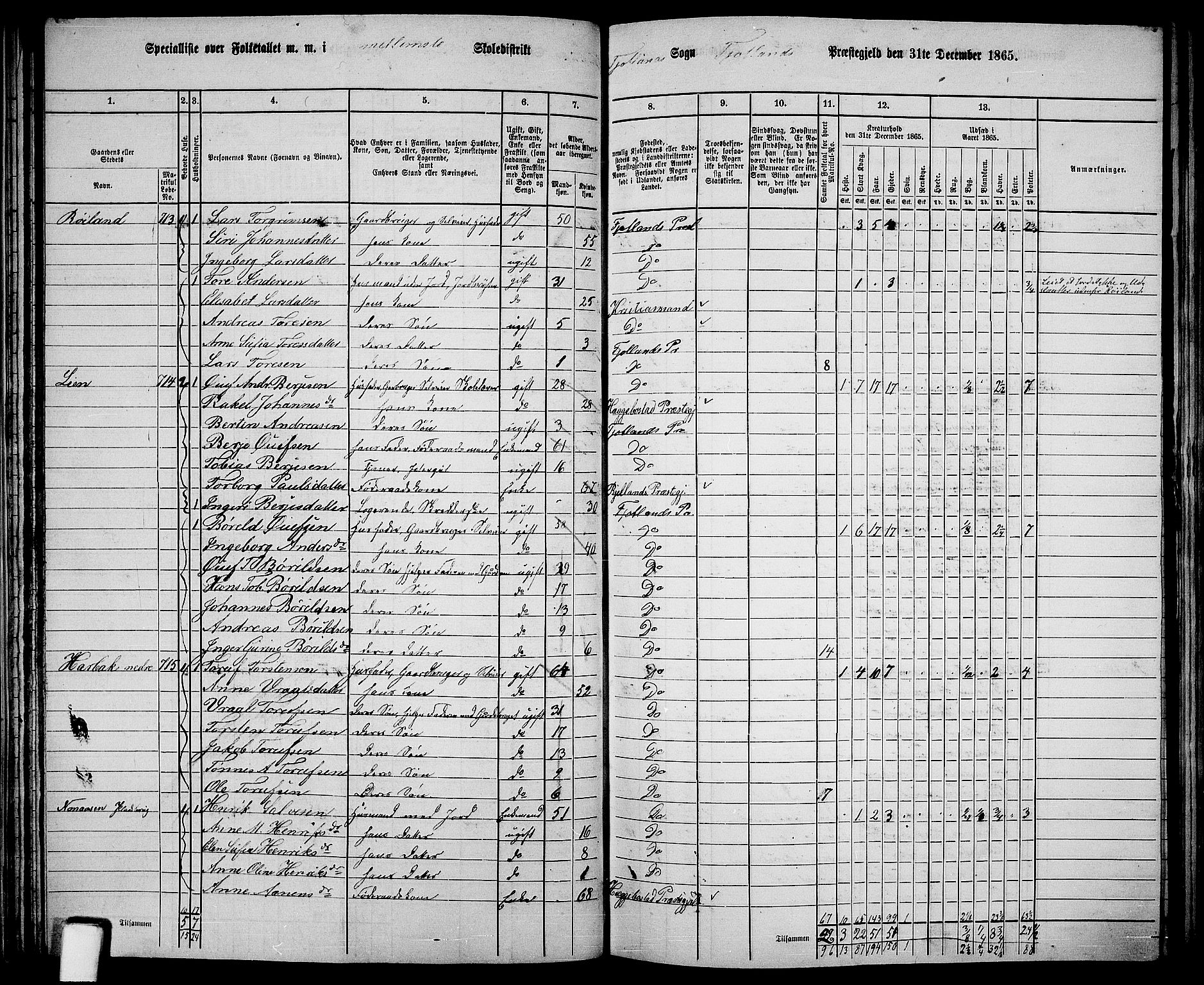 RA, 1865 census for Fjotland, 1865, p. 39