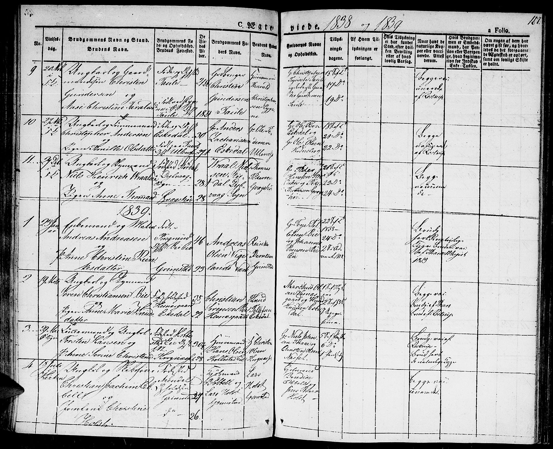 Fjære sokneprestkontor, SAK/1111-0011/F/Fa/L0002: Parish register (official) no. A 2, 1827-1839, p. 167