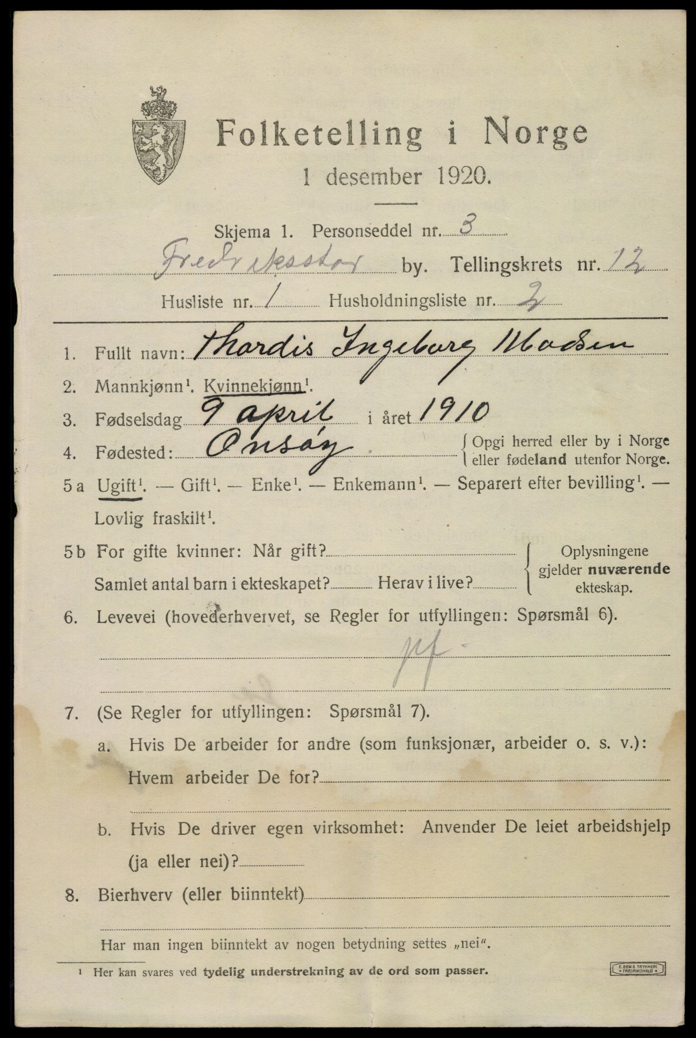 SAO, 1920 census for Fredrikstad, 1920, p. 30355