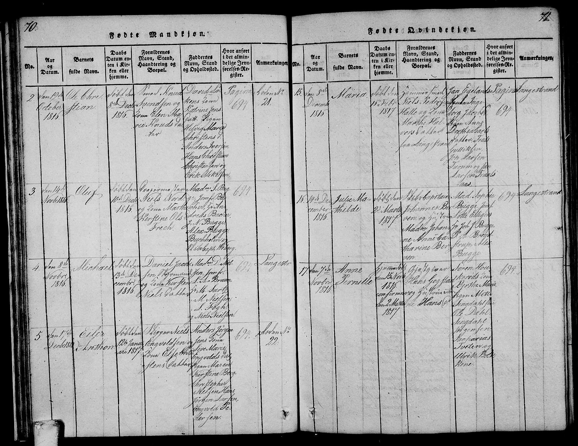 Larvik kirkebøker, SAKO/A-352/F/Fa/L0001: Parish register (official) no. I 1, 1814-1825, p. 70-71