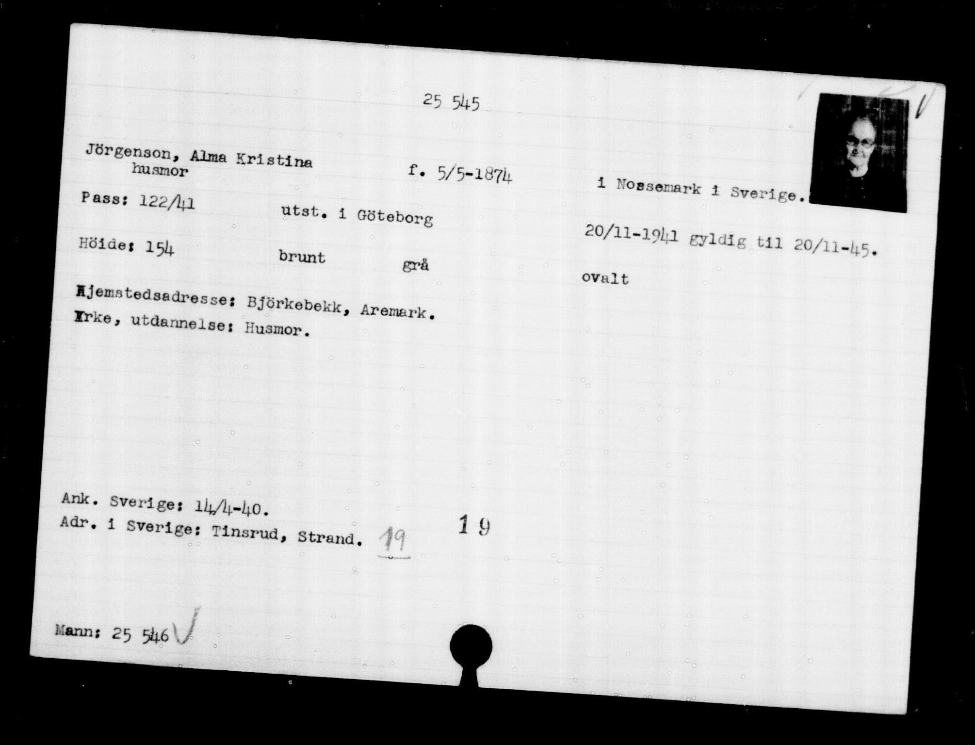 Den Kgl. Norske Legasjons Flyktningskontor, AV/RA-S-6753/V/Va/L0011: Kjesäterkartoteket.  Flyktningenr. 25300-28349, 1940-1945, p. 259