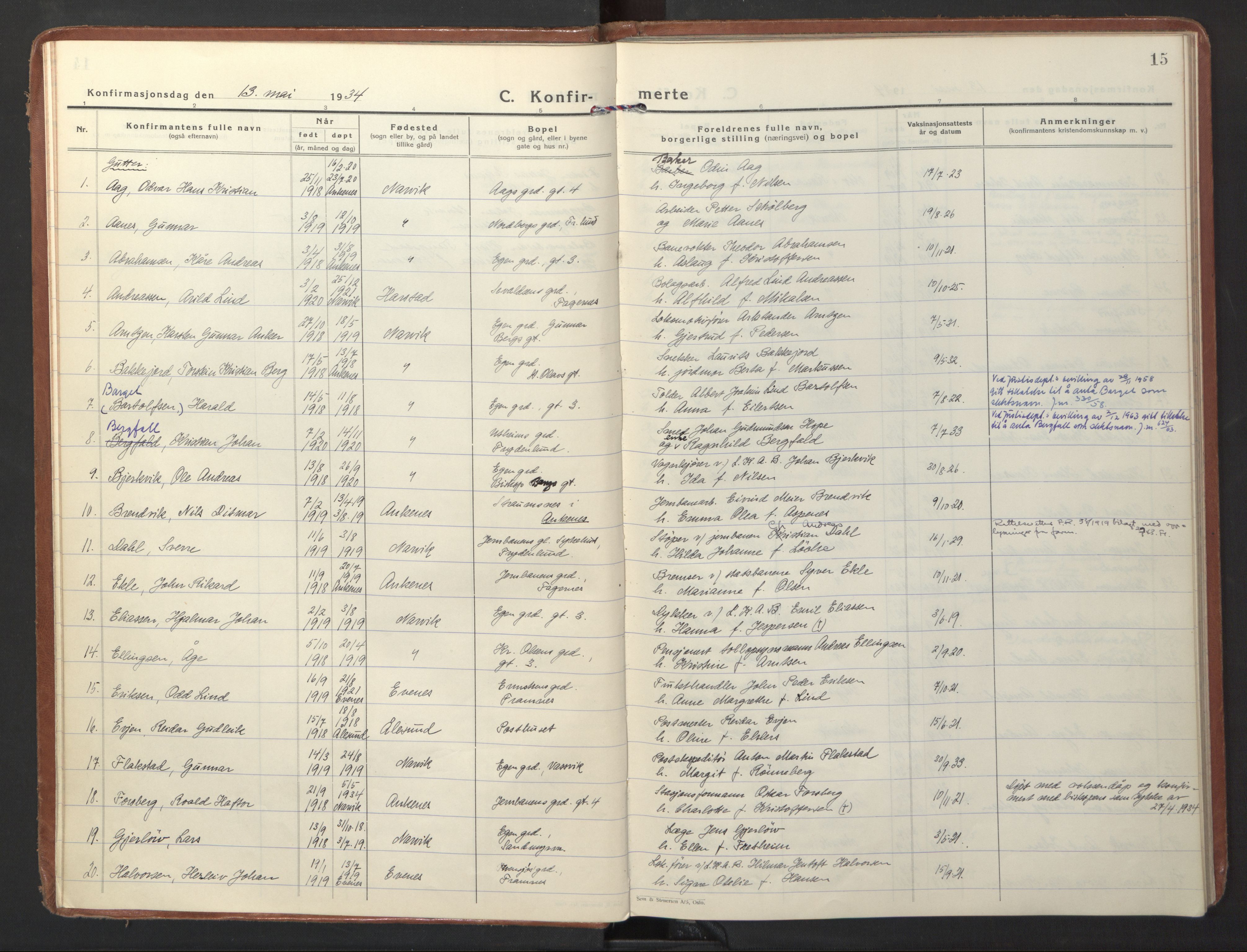 Ministerialprotokoller, klokkerbøker og fødselsregistre - Nordland, AV/SAT-A-1459/871/L1007: Parish register (official) no. 871A23, 1932-1942, p. 15