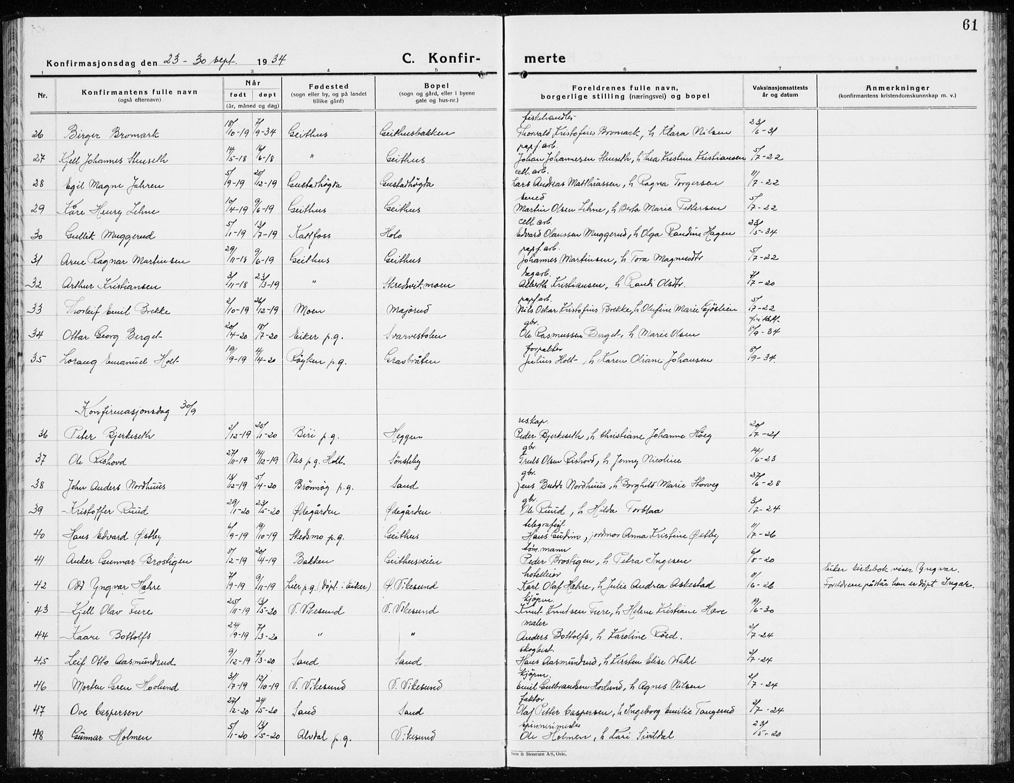 Modum kirkebøker, AV/SAKO-A-234/G/Ga/L0013: Parish register (copy) no. I 13, 1925-1938, p. 61