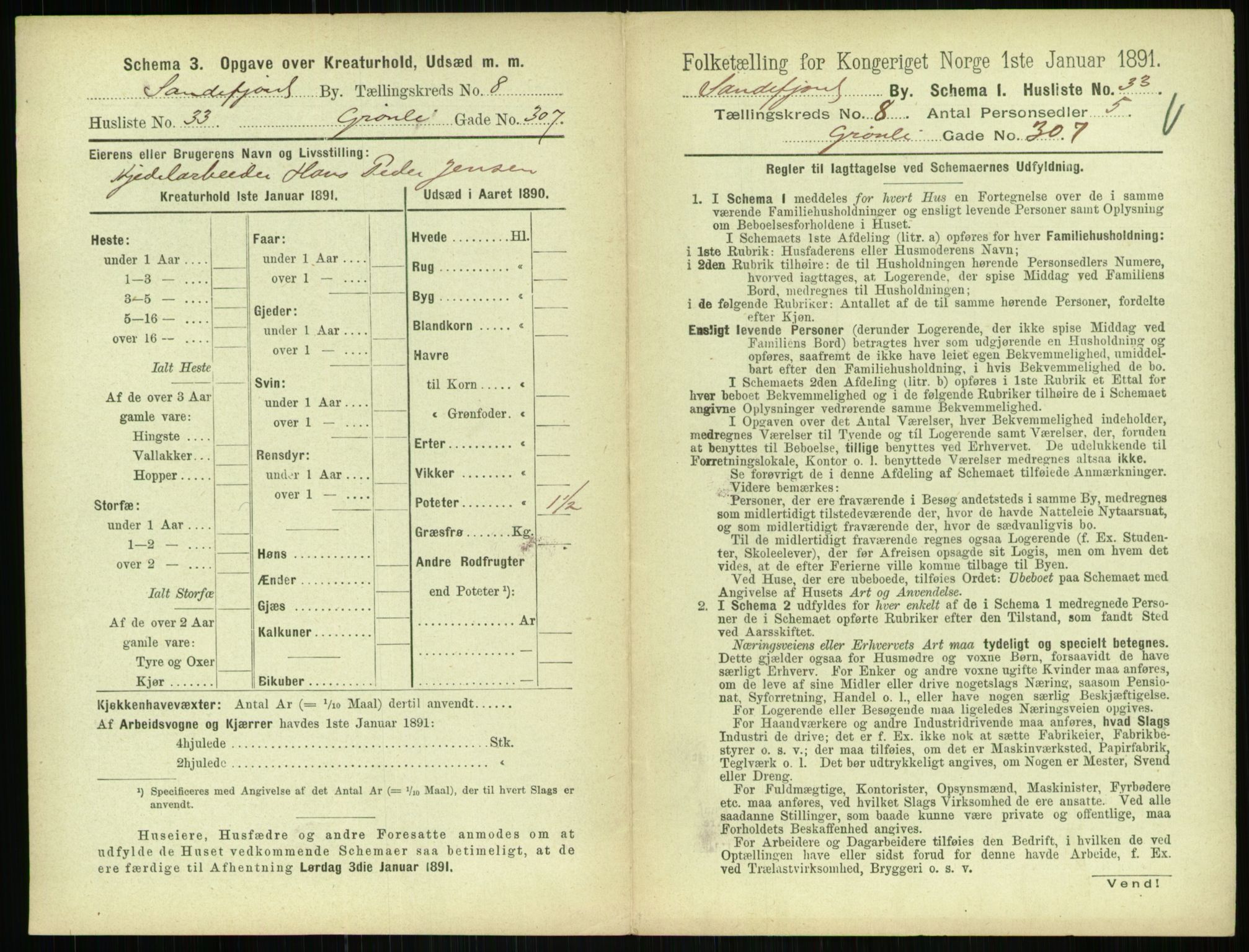 RA, 1891 census for 0706 Sandefjord, 1891, p. 897