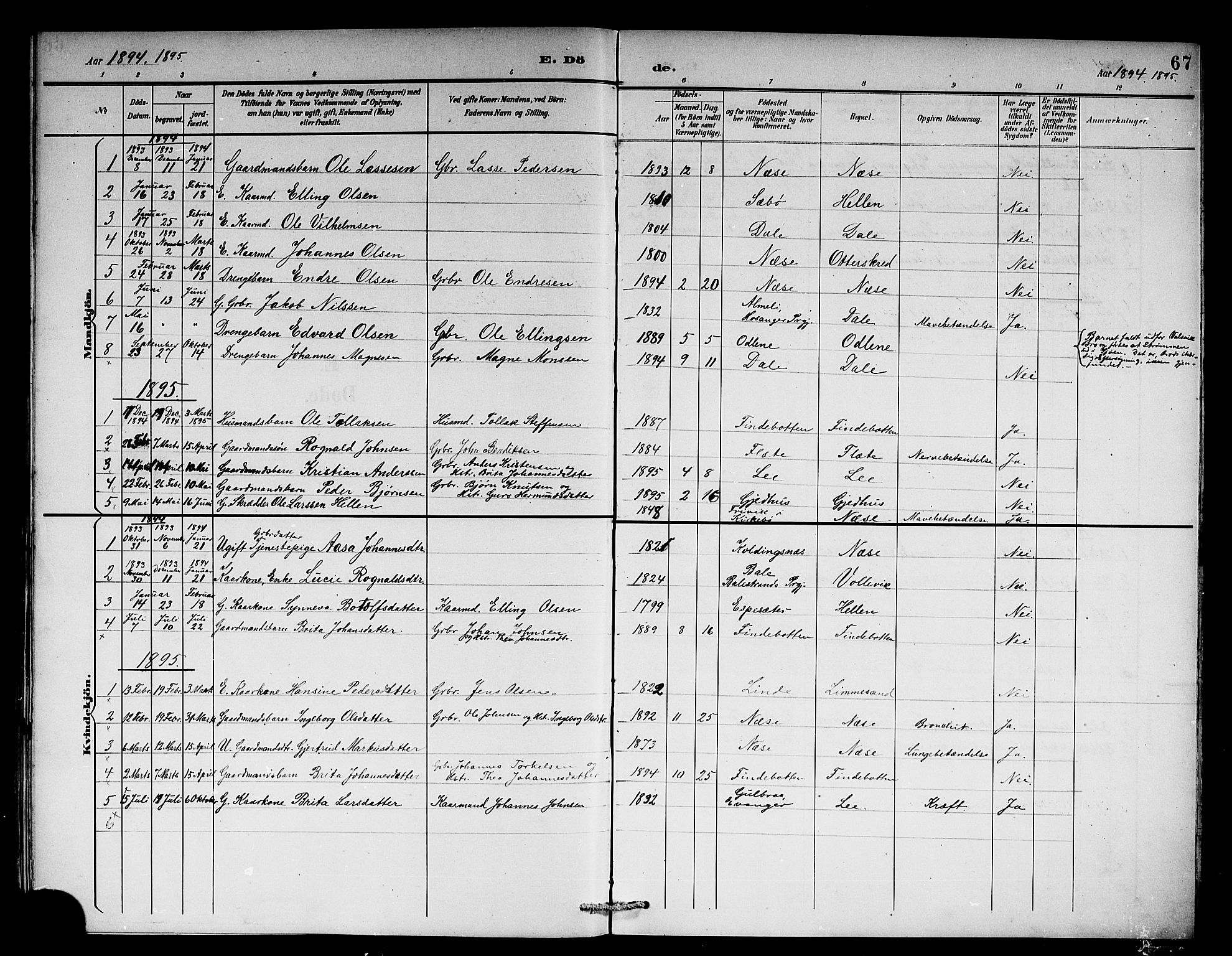 Vik sokneprestembete, SAB/A-81501: Parish register (copy) no. B 3, 1894-1912, p. 67