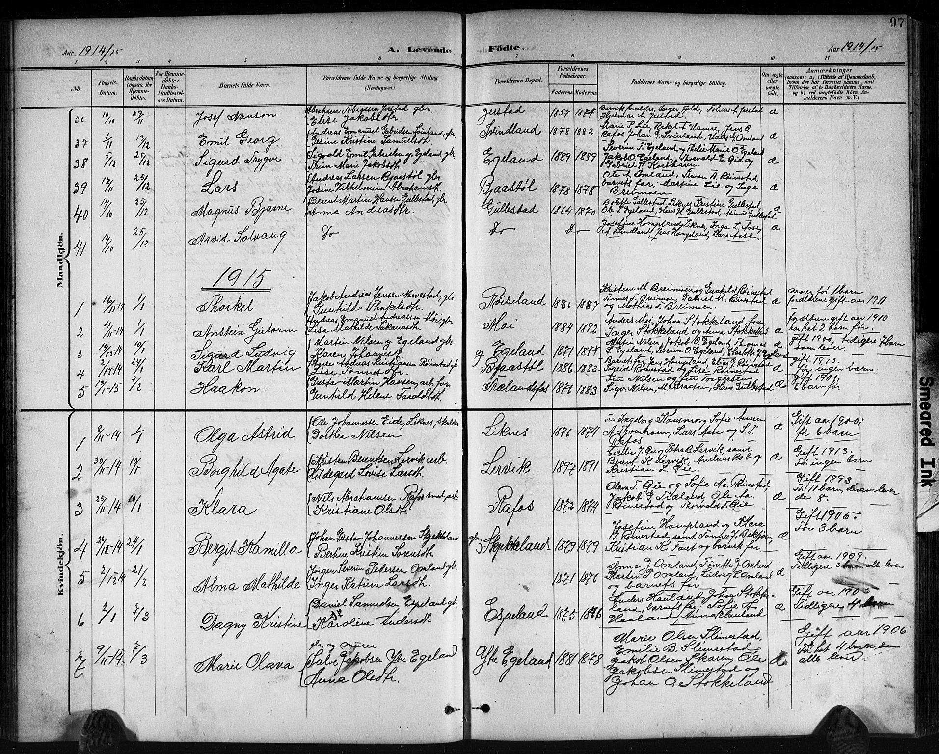 Kvinesdal sokneprestkontor, AV/SAK-1111-0026/F/Fb/Fbb/L0003: Parish register (copy) no. B 3, 1898-1916, p. 97