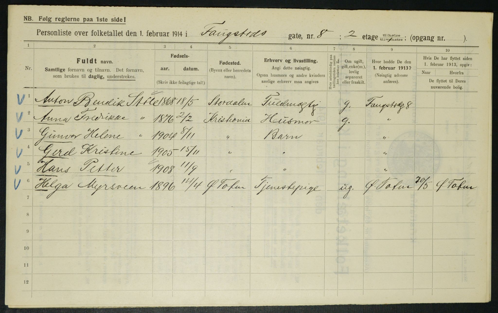 OBA, Municipal Census 1914 for Kristiania, 1914, p. 25462