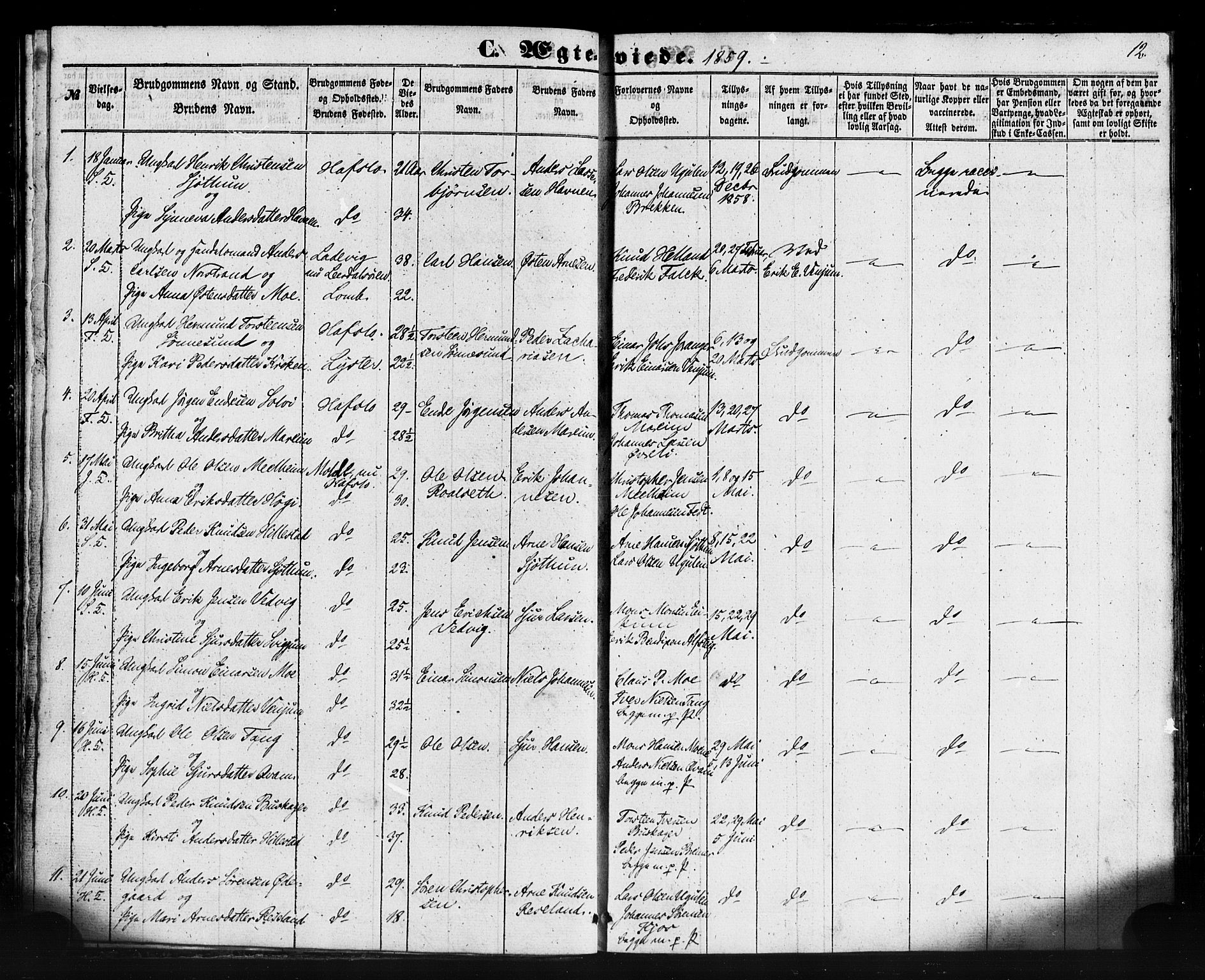 Hafslo sokneprestembete, AV/SAB-A-80301/H/Haa/Haaa/L0013: Parish register (official) no. A 13, 1854-1879, p. 12