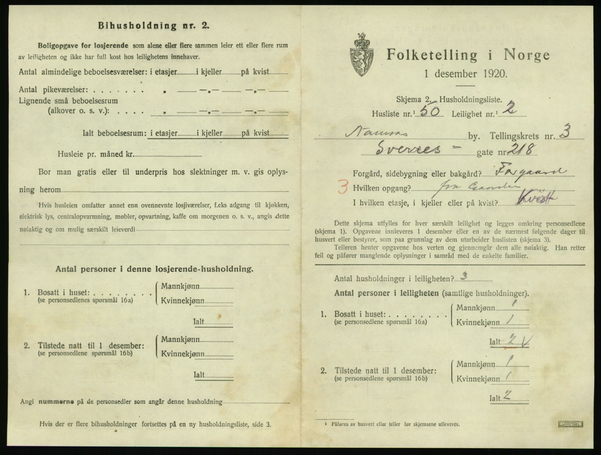 SAT, 1920 census for Namsos, 1920, p. 1313