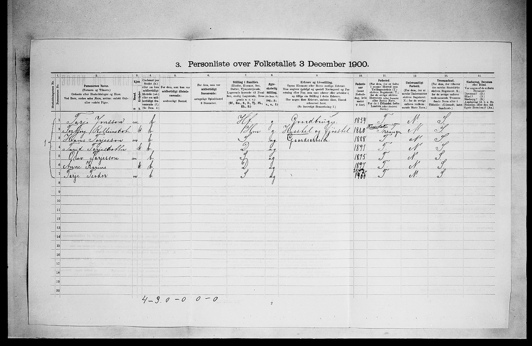 SAKO, 1900 census for Nissedal, 1900, p. 341