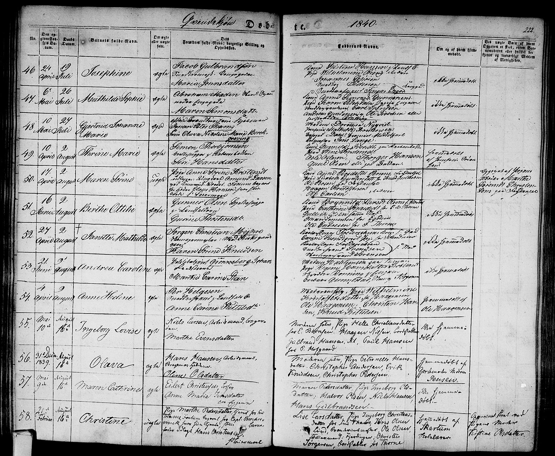 Bragernes kirkebøker, AV/SAKO-A-6/F/Fb/L0001: Parish register (official) no. II 1, 1830-1847, p. 222