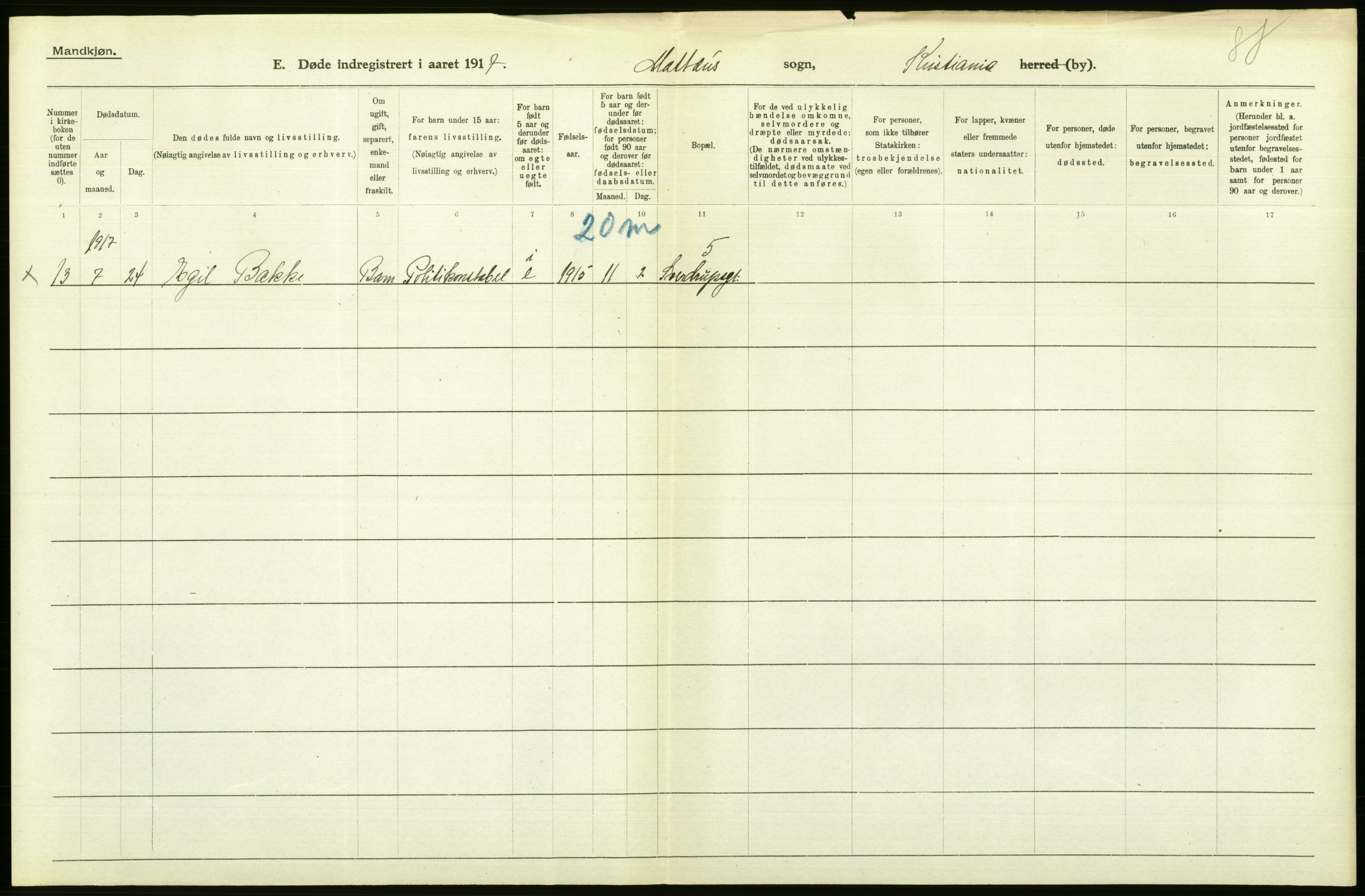 Statistisk sentralbyrå, Sosiodemografiske emner, Befolkning, AV/RA-S-2228/D/Df/Dfb/Dfbg/L0010: Kristiania: Døde, 1917, p. 350