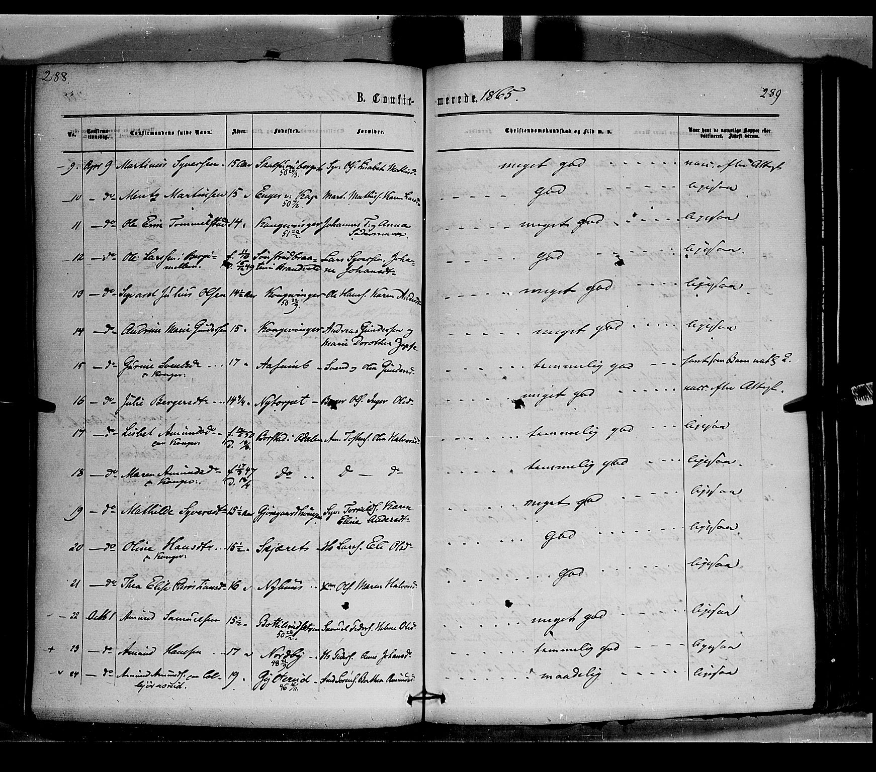 Vinger prestekontor, SAH/PREST-024/H/Ha/Haa/L0011: Parish register (official) no. 11, 1862-1870, p. 289