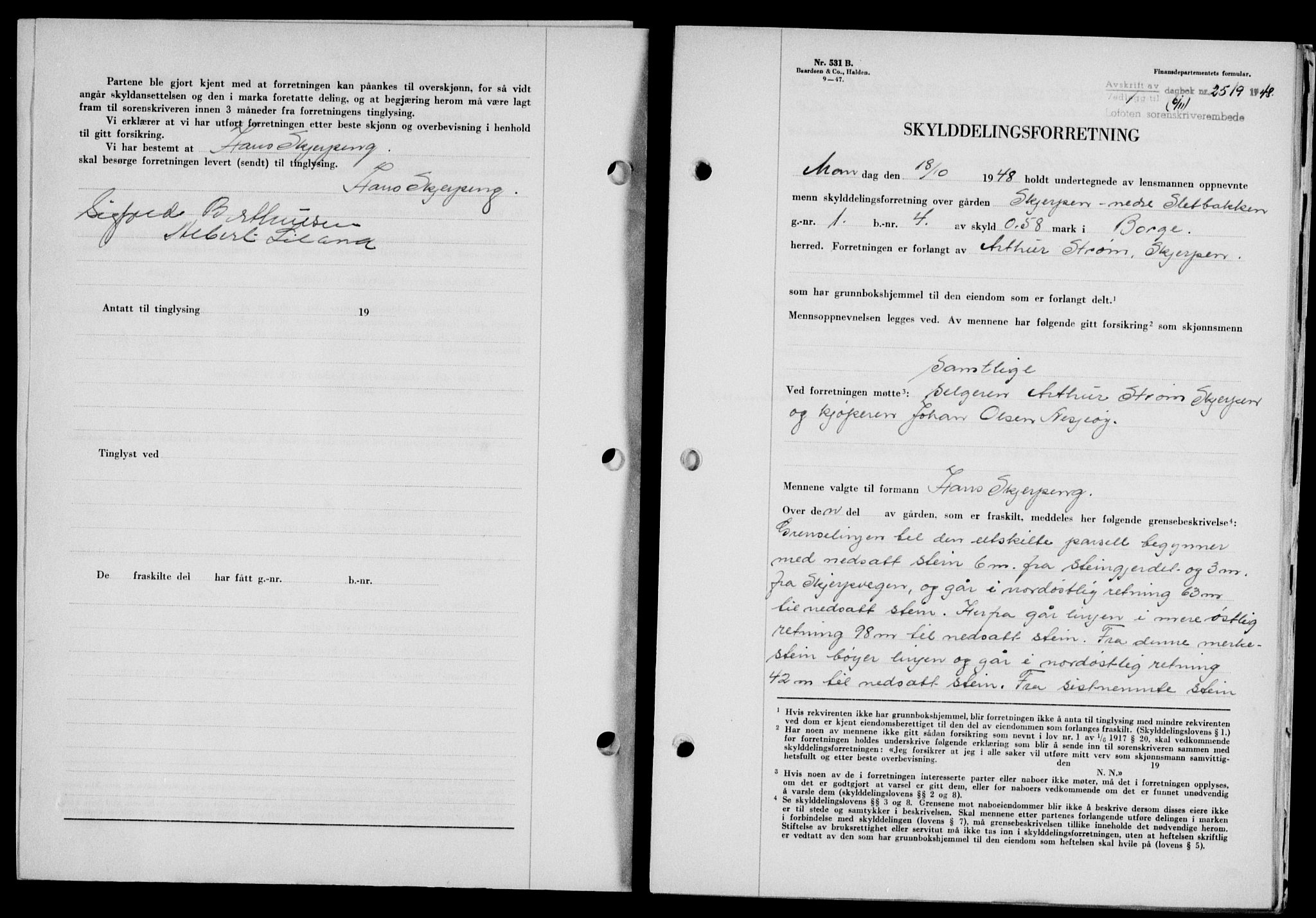 Lofoten sorenskriveri, SAT/A-0017/1/2/2C/L0019a: Mortgage book no. 19a, 1948-1948, Diary no: : 2519/1948