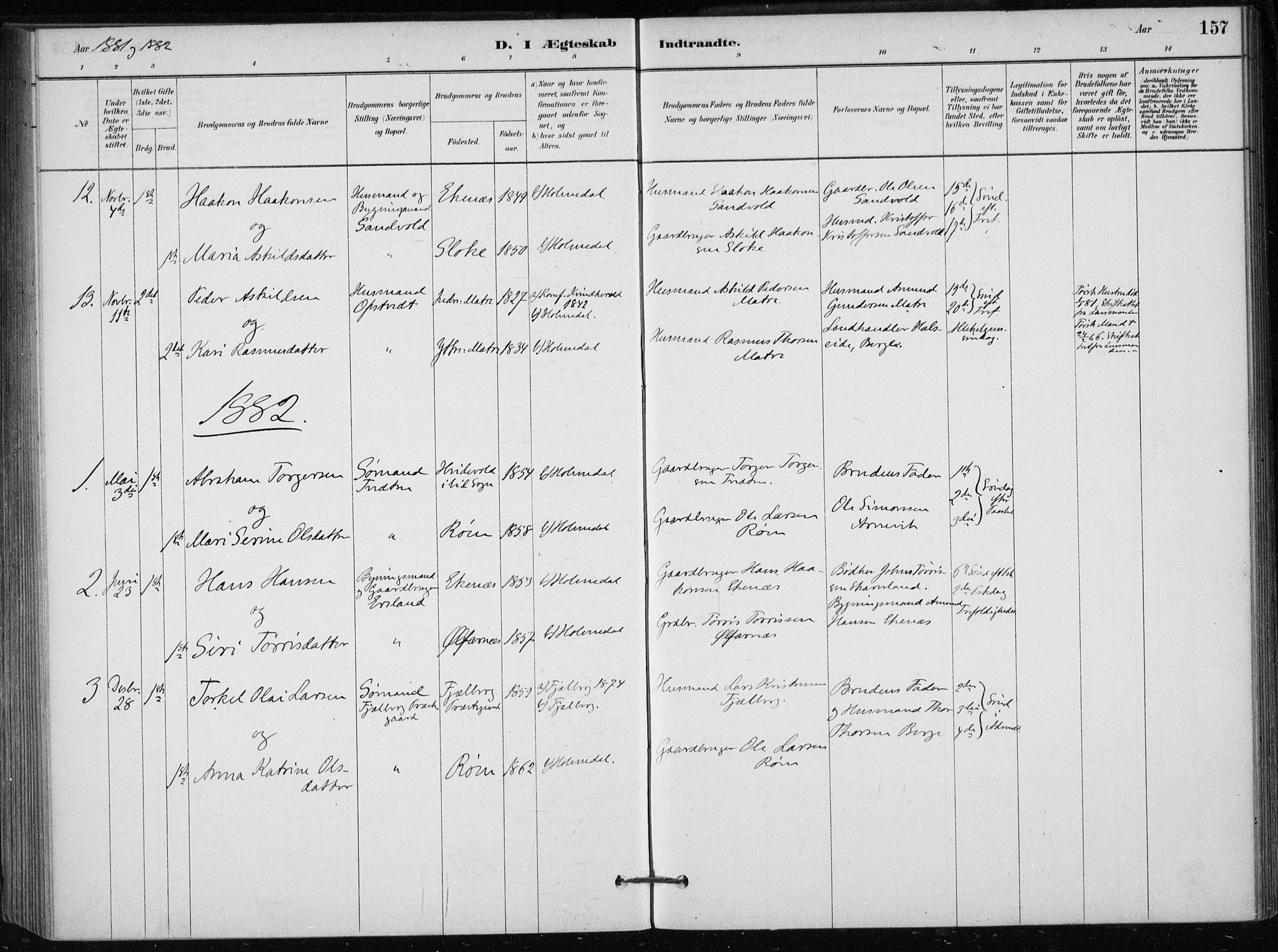 Skånevik sokneprestembete, AV/SAB-A-77801/H/Haa: Parish register (official) no. C  1, 1879-1917, p. 157