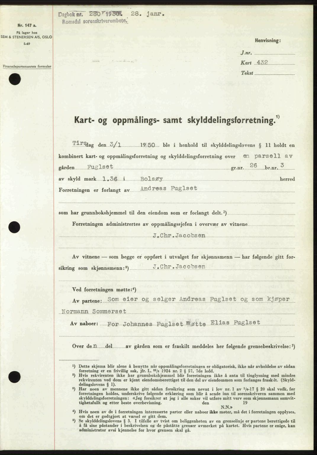 Romsdal sorenskriveri, AV/SAT-A-4149/1/2/2C: Mortgage book no. A32, 1950-1950, Diary no: : 280/1950