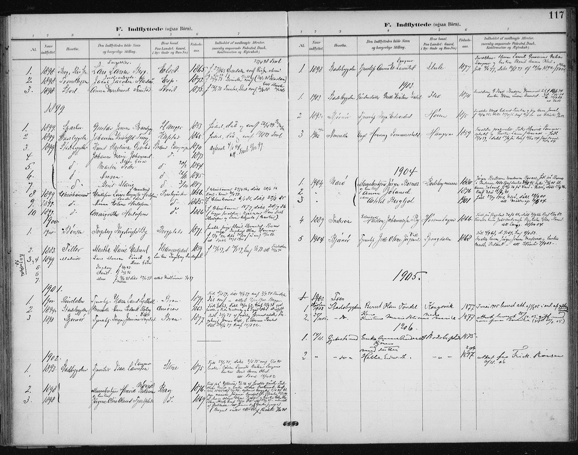 Ministerialprotokoller, klokkerbøker og fødselsregistre - Sør-Trøndelag, SAT/A-1456/612/L0380: Parish register (official) no. 612A12, 1898-1907, p. 117