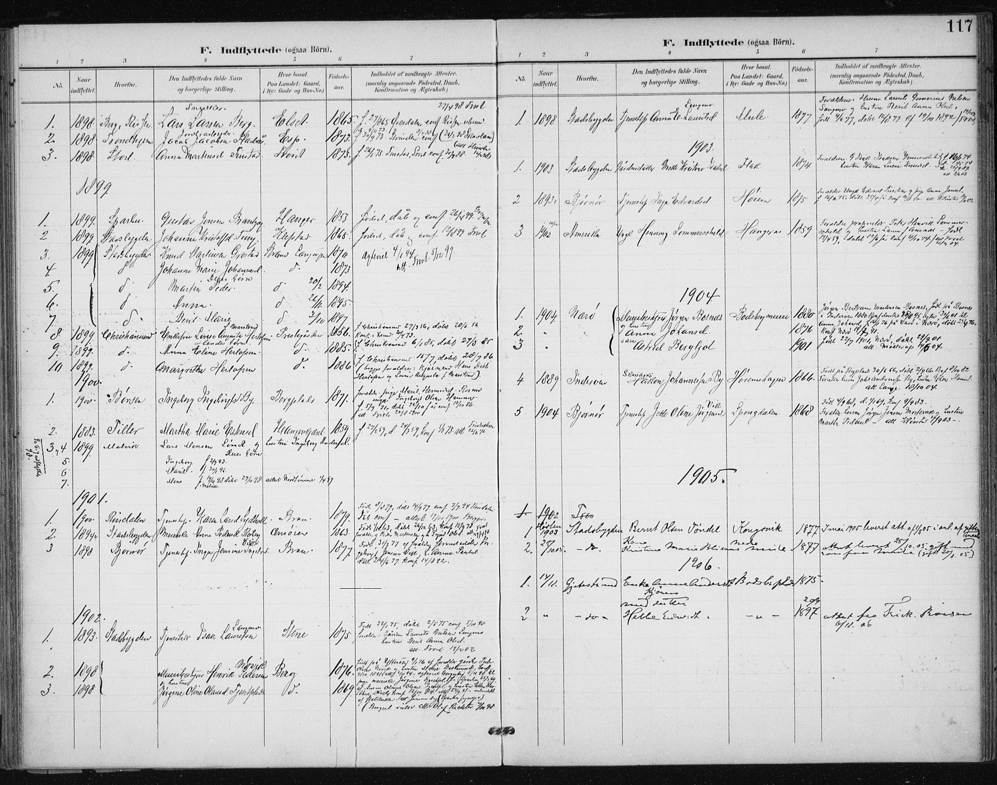 Ministerialprotokoller, klokkerbøker og fødselsregistre - Sør-Trøndelag, AV/SAT-A-1456/612/L0380: Parish register (official) no. 612A12, 1898-1907, p. 117