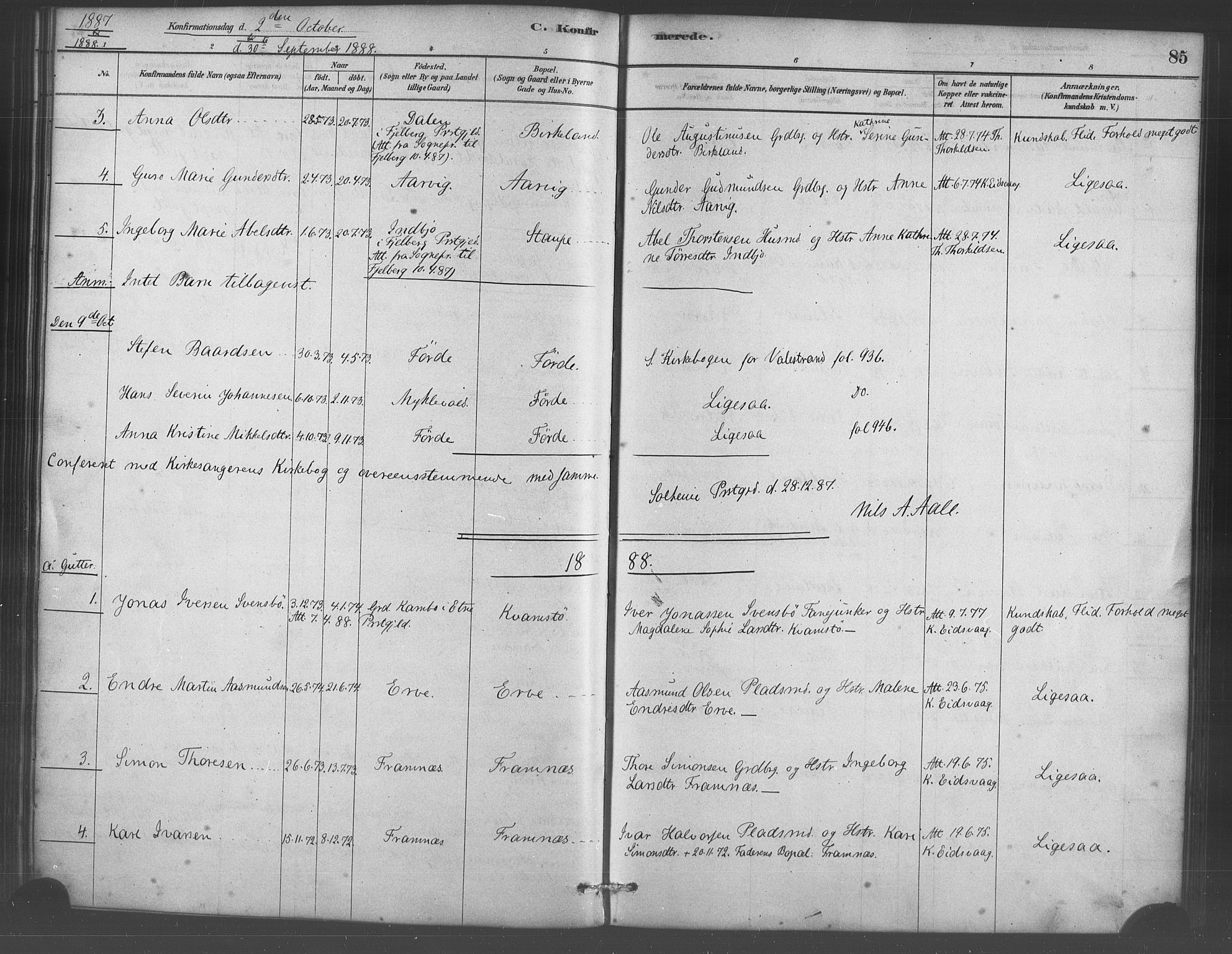 Sveio Sokneprestembete, SAB/A-78501/H/Haa: Parish register (official) no. D 1, 1878-1894, p. 85