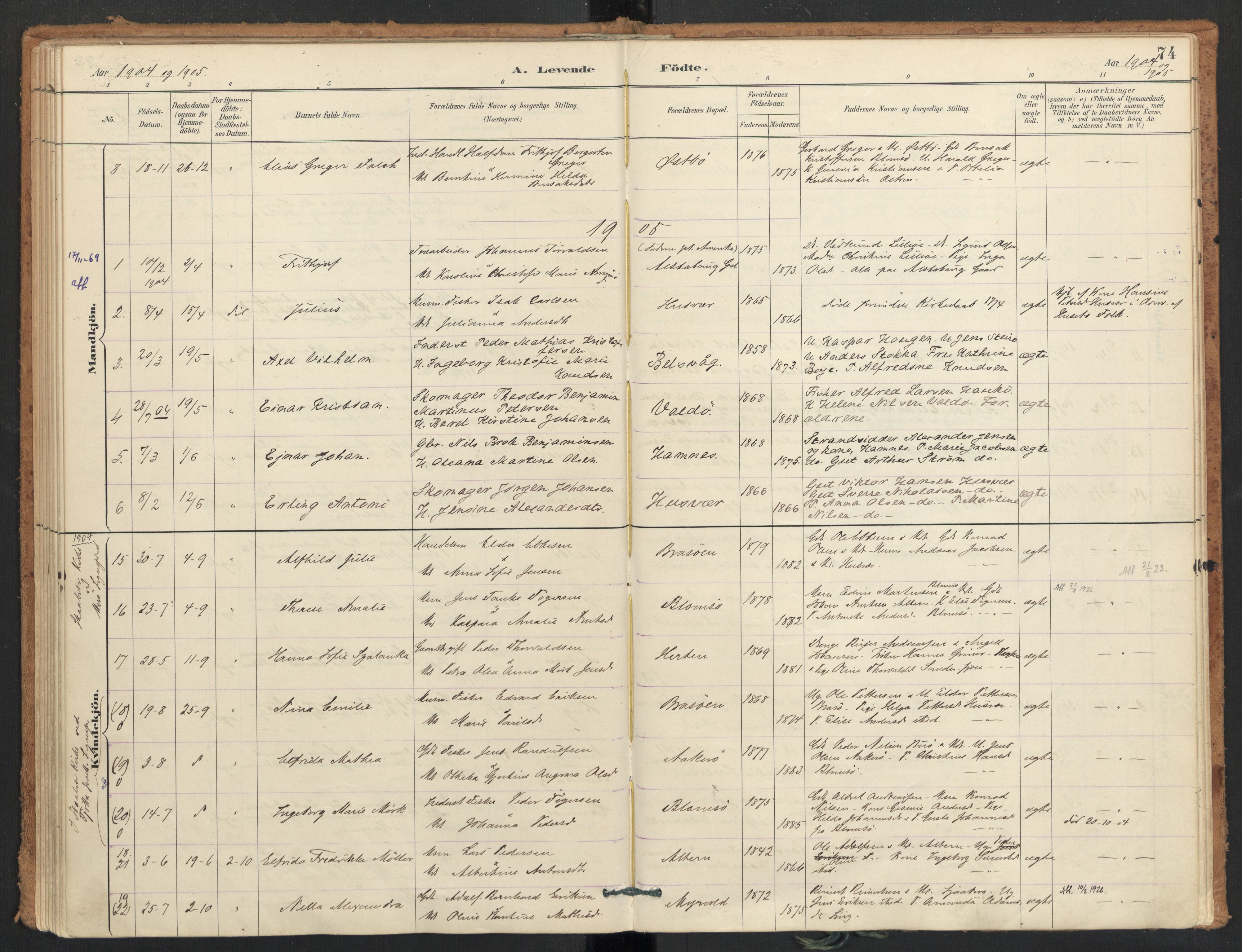 Ministerialprotokoller, klokkerbøker og fødselsregistre - Nordland, SAT/A-1459/830/L0453: Parish register (official) no. 830A17, 1886-1911, p. 74